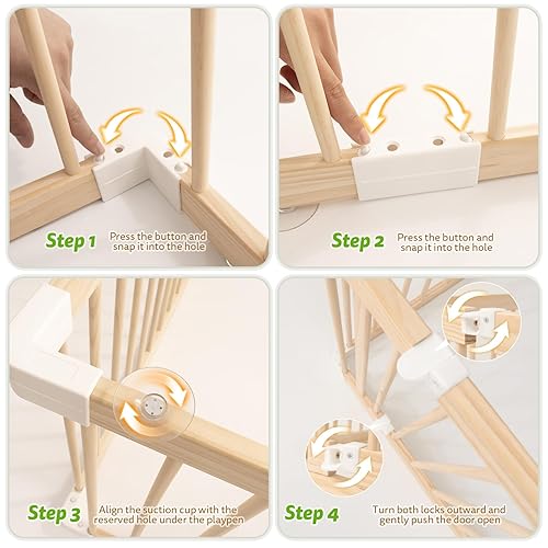 Miniatura 5 de Parque infantil grande de madera para bebés y niños pequeños de 60 x 60 pulgadas