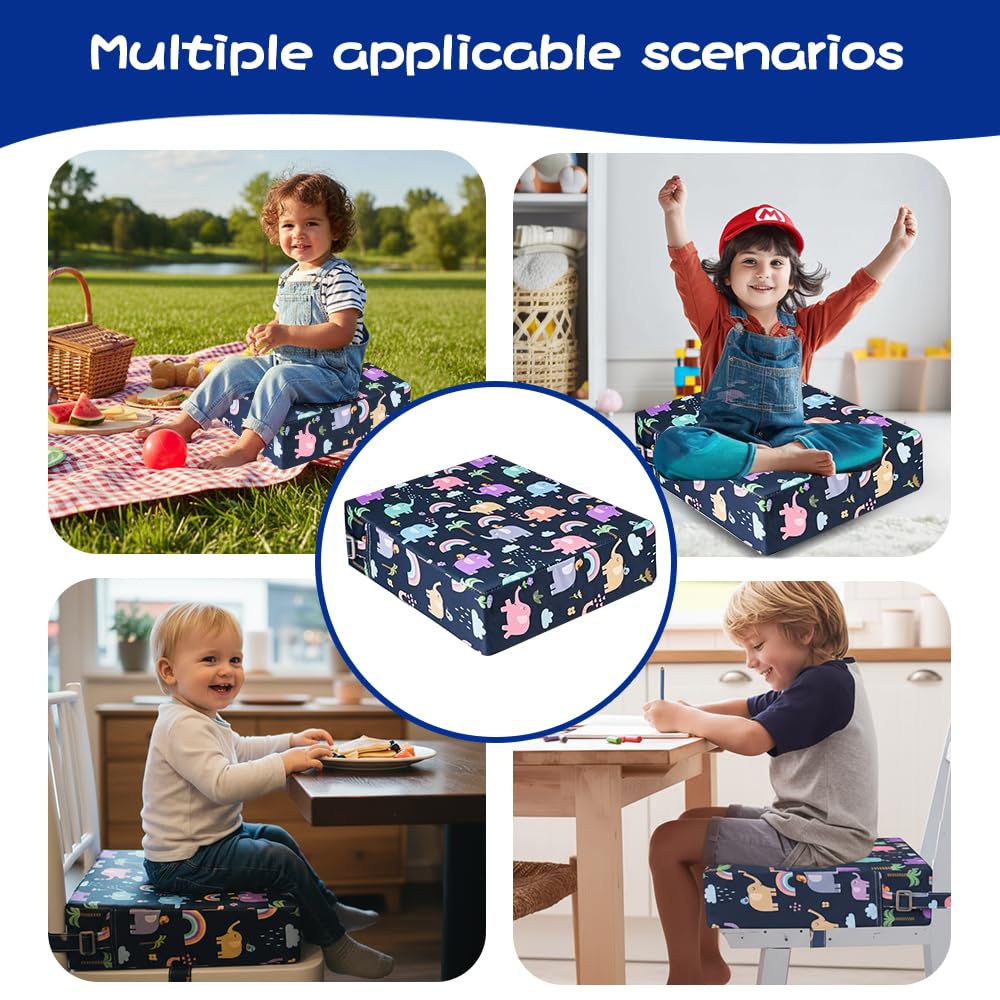 Rialzo Sedia Bambini Lavabile Rimovibile Portatile con Cinghiette Antiscivolo (Elefanti)