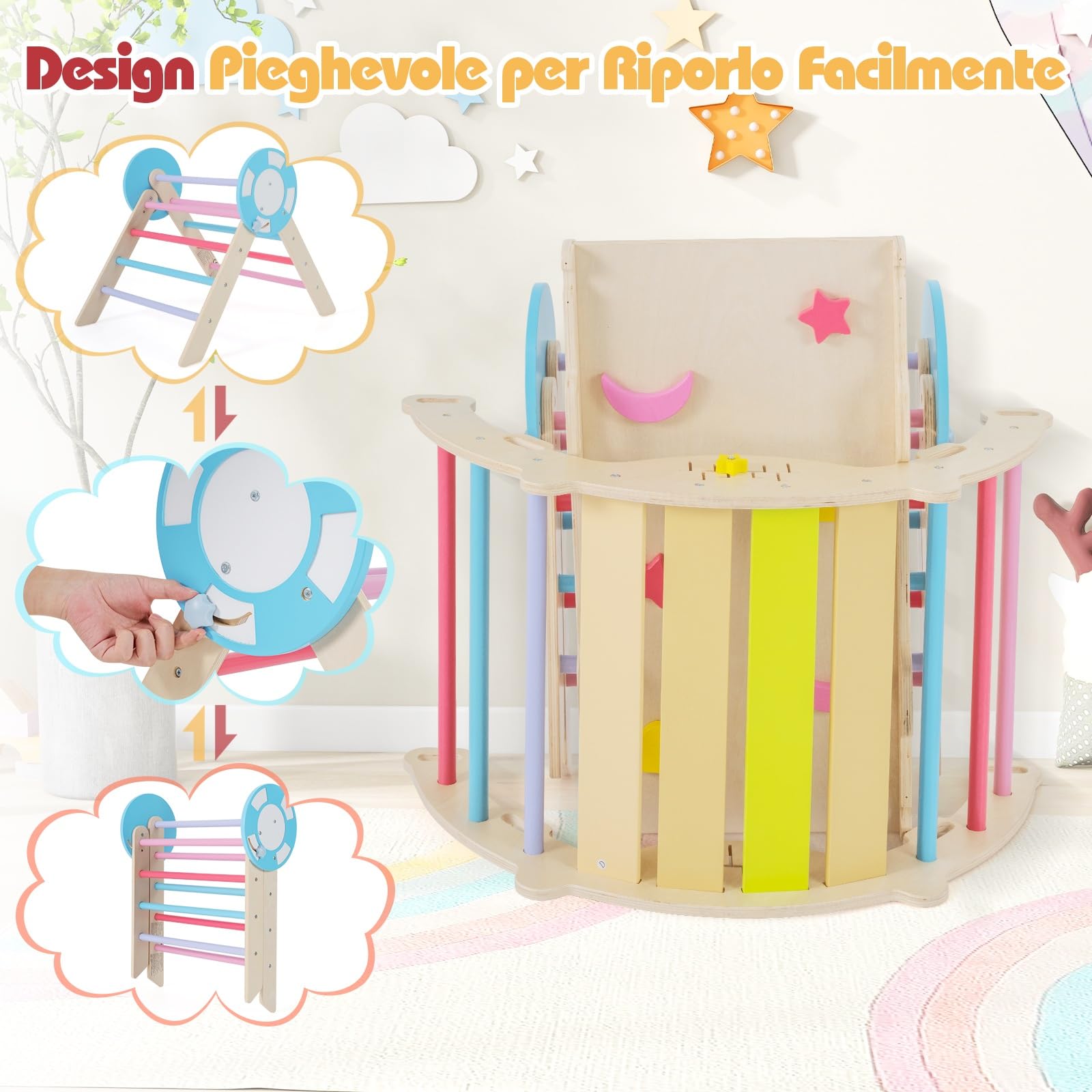 RELAX4LIFE Set da Arrampicata per Bambini, Triangolo di Arrampicata con Scivolo e Arco, Gioco di Incastri in Legno, Gioco Montessori per Bambini 1+ Anni (Marinaio-3 Pezzi | Colorato)