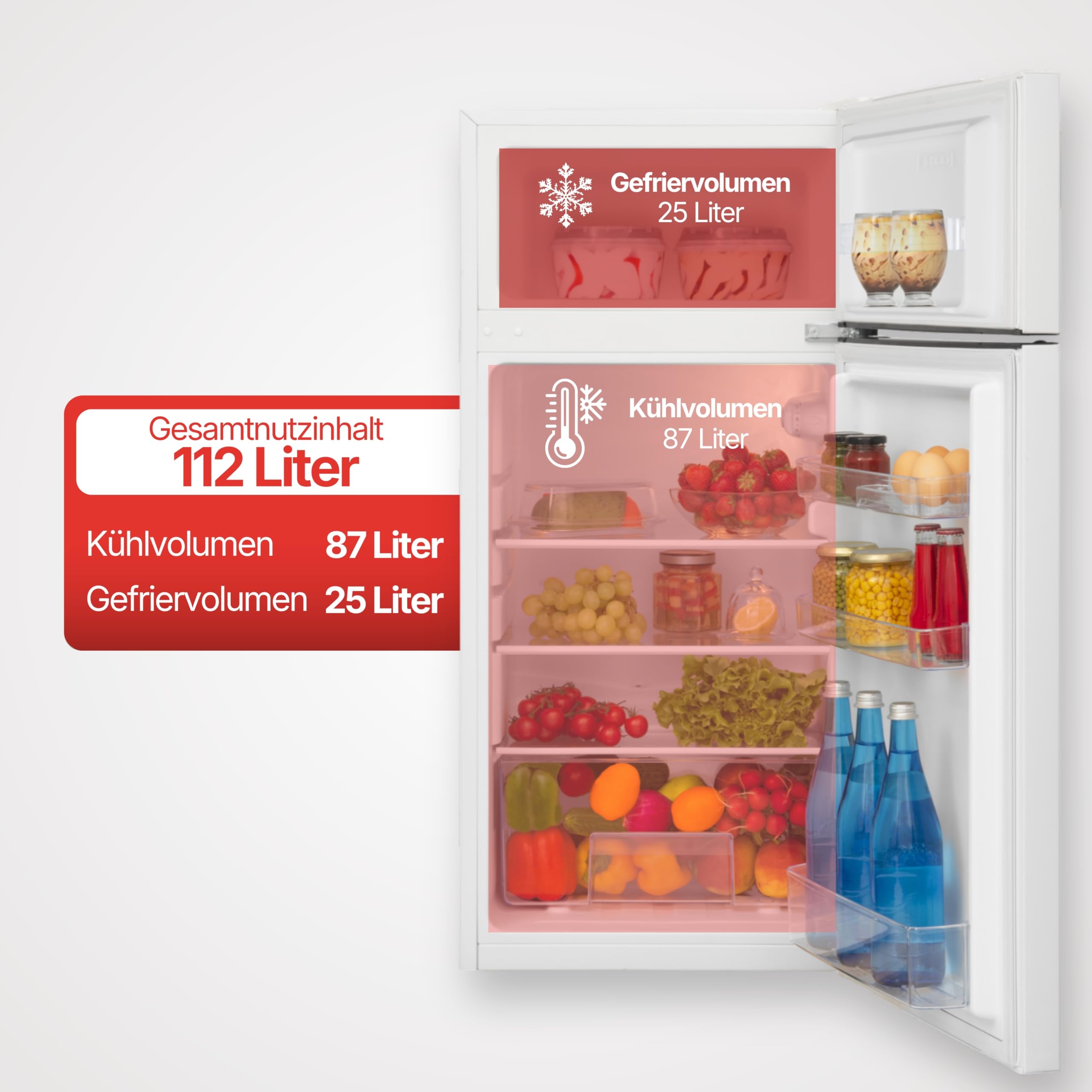 Amica Kühl Gefrierkombination freistehend mit Gefrierfach oben 105 cm Höhe 112 l Nutzinhalt LED Beleuchtung FrostControl - Weiß