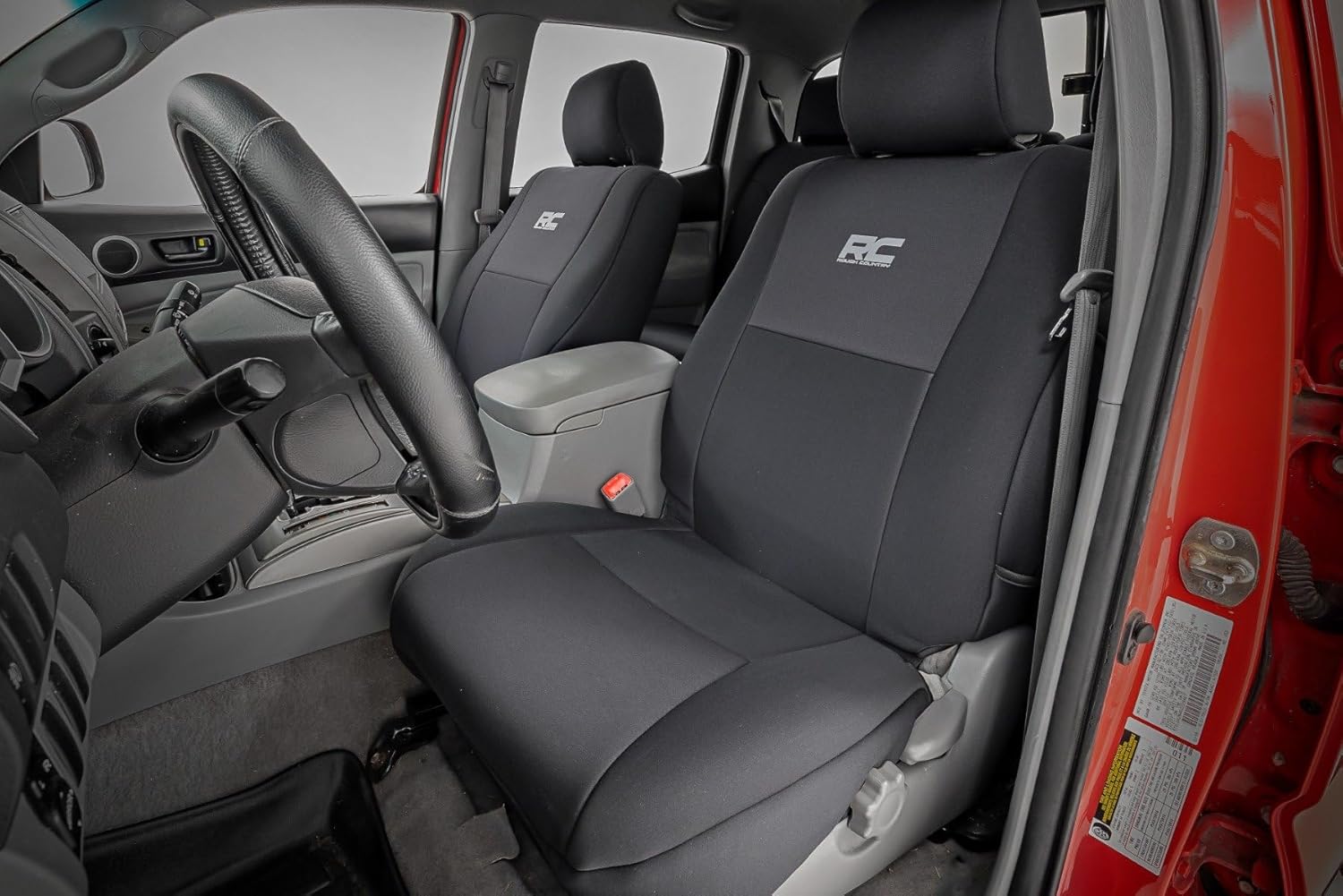 Rough Country Neoprene Seat Covers for Toyota Tacoma (2005-2015) Crew Cab w/No Folding Passenger Seat - Waterproof & UV Resistant, Foam Padded, Front & Rear Seat Cover Set