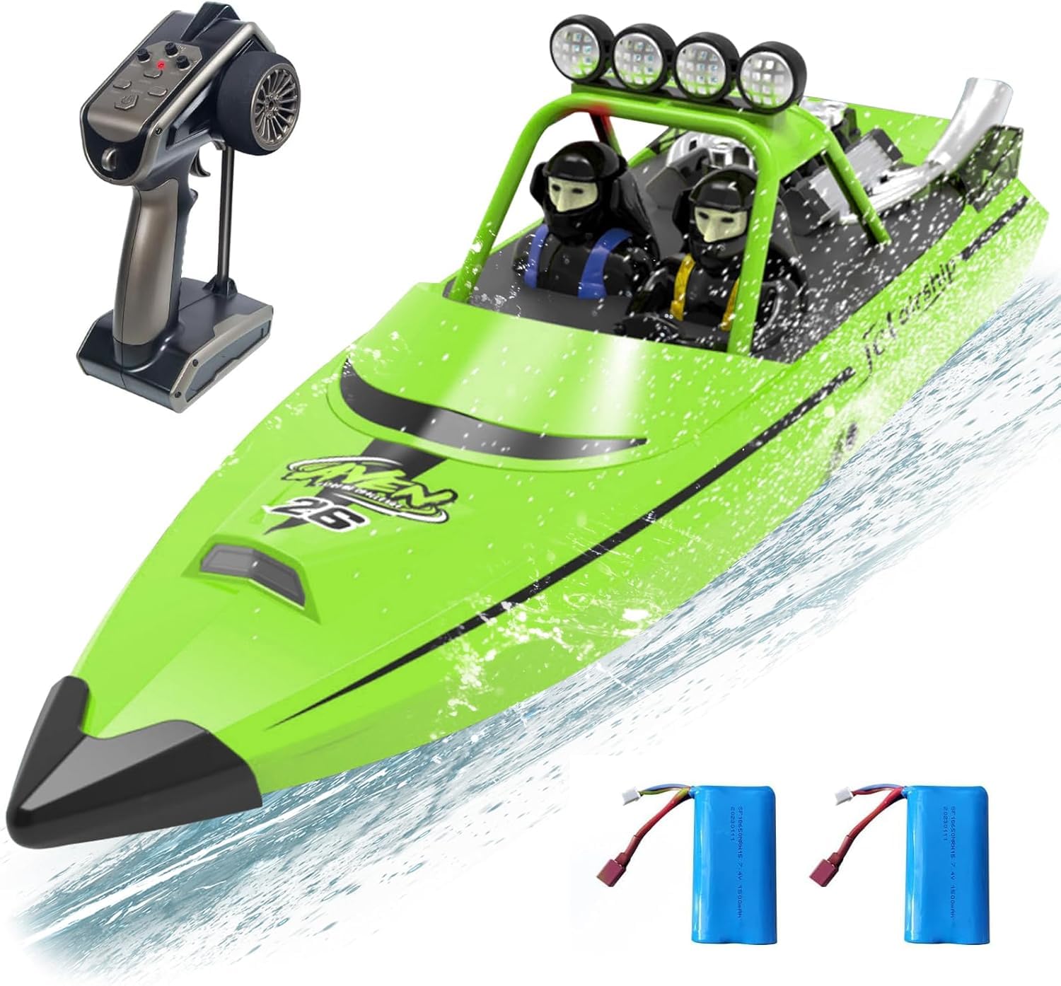 ARRIS Barca RC ad alta velocità con telecomando da 2,4 GHz, 2 batterie ricaricabili e luci a LED per piscina, laghi d'acqua, jet boat RTR per adulti, regali giocattoli (verde)