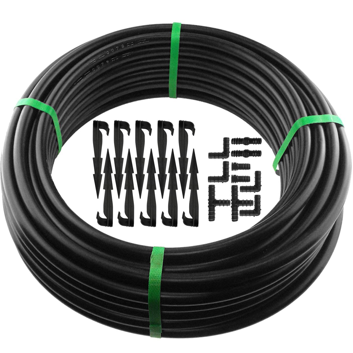 25m Garden irrigation water supply pipe(LDPE) 13/16mm with 10 matching fittings and 10 hold down stakes