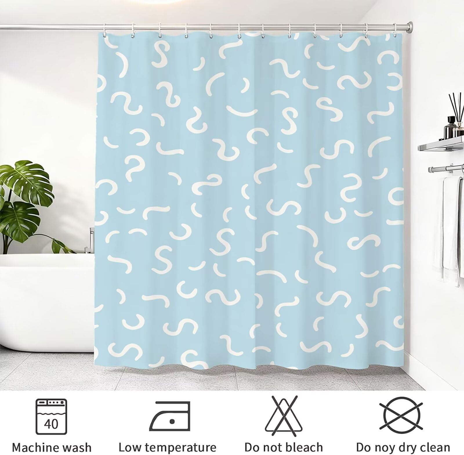 Rideau de Douche 240x180 cm - Tissu Polyester Imperméable Anti-Moisissure - 12 Anneaux Inclus - Ourlet Lesté pour Stabilité - Lavable en Machine - Idéal de Baignoire et Douche - Moderne & Bleu Y1#510