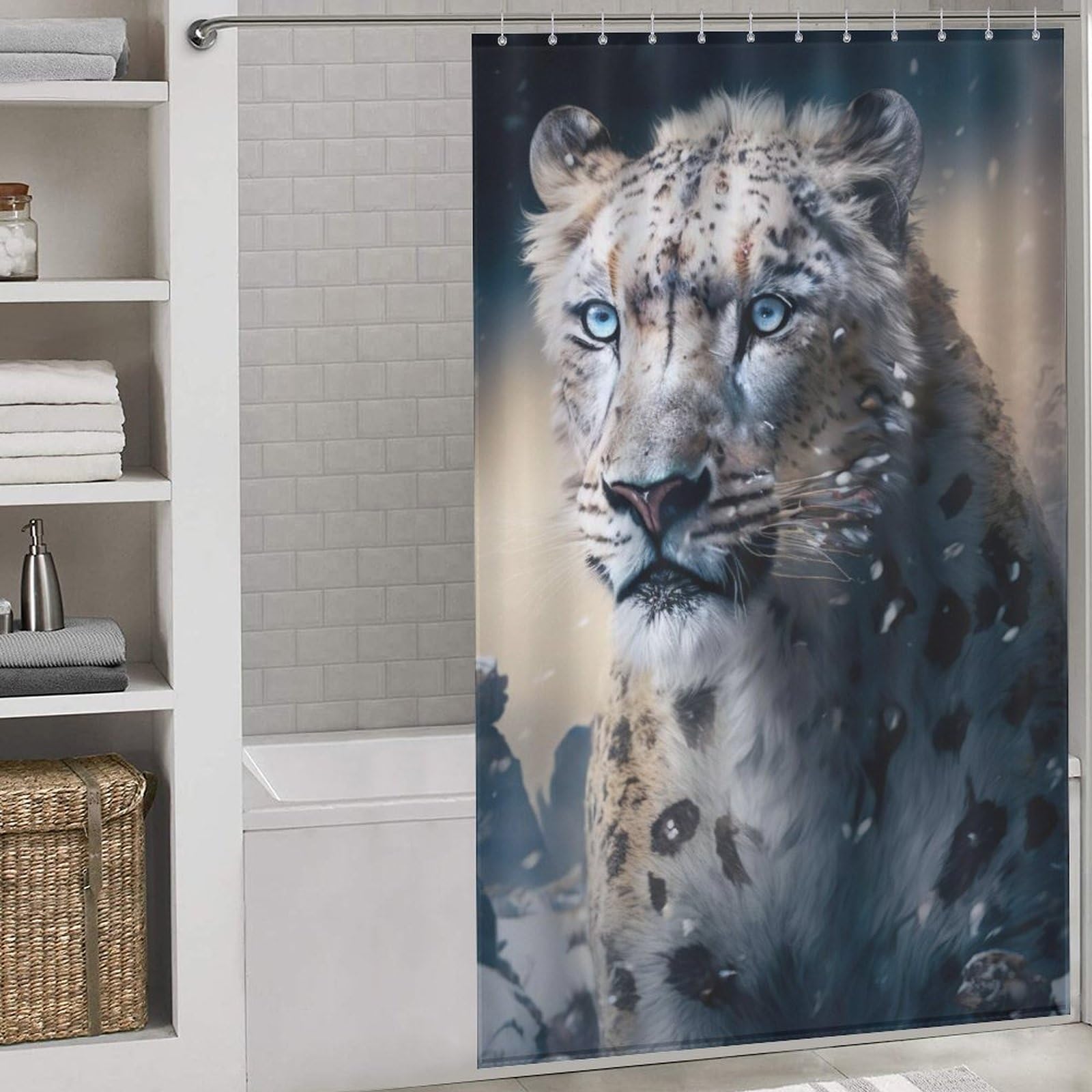Rideau de douche léopard en polyester imperméable 140x183cm pour baignoire avec 12 crochets