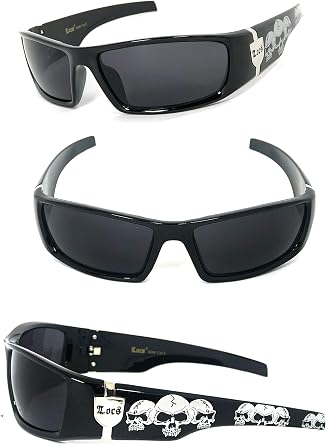 Locs Men Dark Lens Gangster Black OG Sunglasses Biker Skull Pattern ON The ARMS