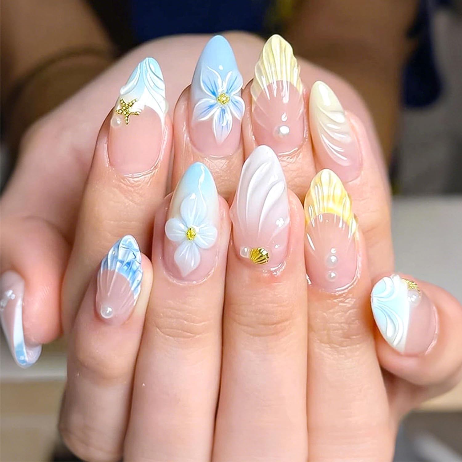 Summer Flower Press on Nails - 3D Floral Acrylic Manicure