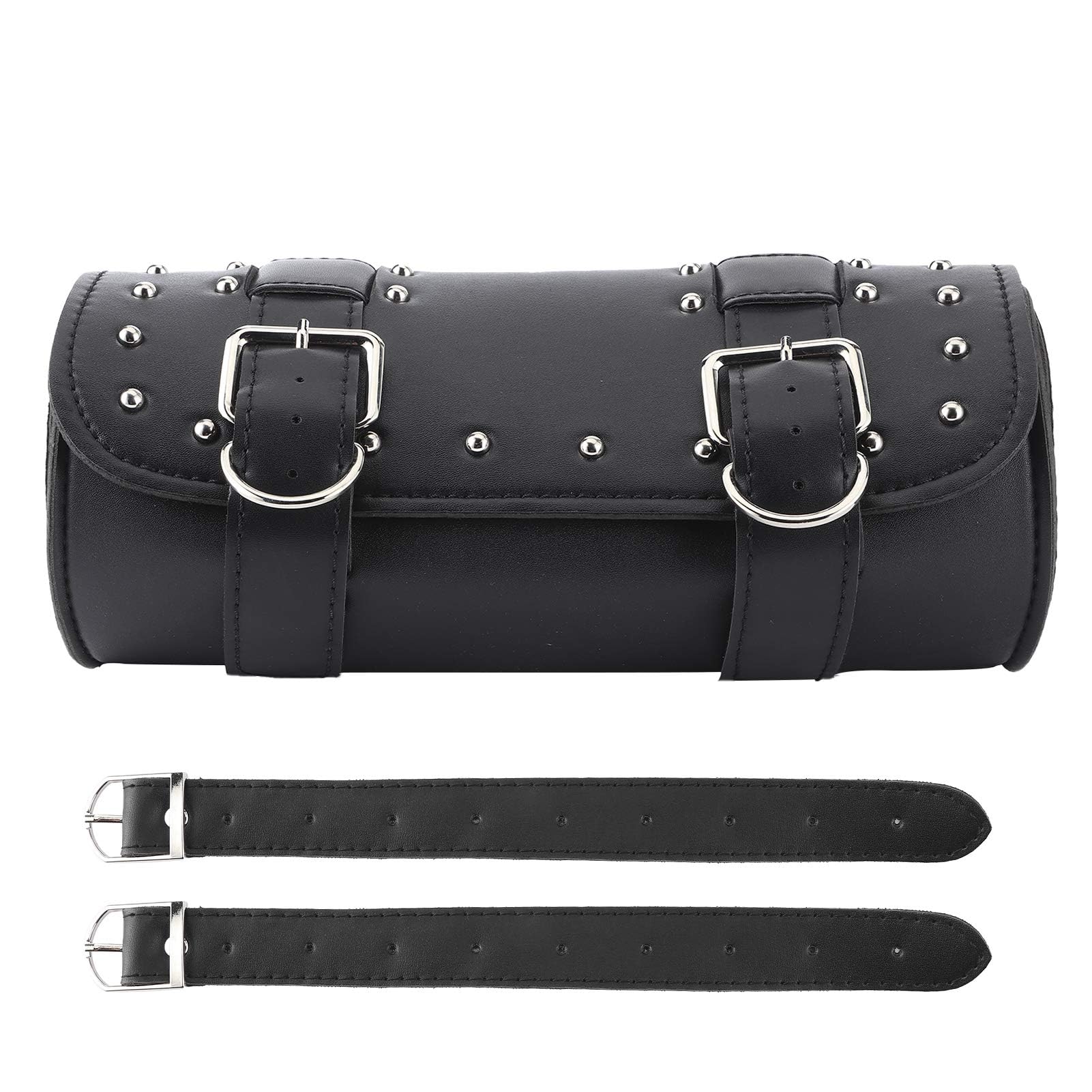 13x31cm/5.1x12,2 Pouces Sac de Fourche de Moto, Cuir PU Sac à Outils Universel pour Moto Sacoche de Moto Sac à Bagages en Rouleau pour Moto Pochette à Outils étanche pour Moteur (Noir)