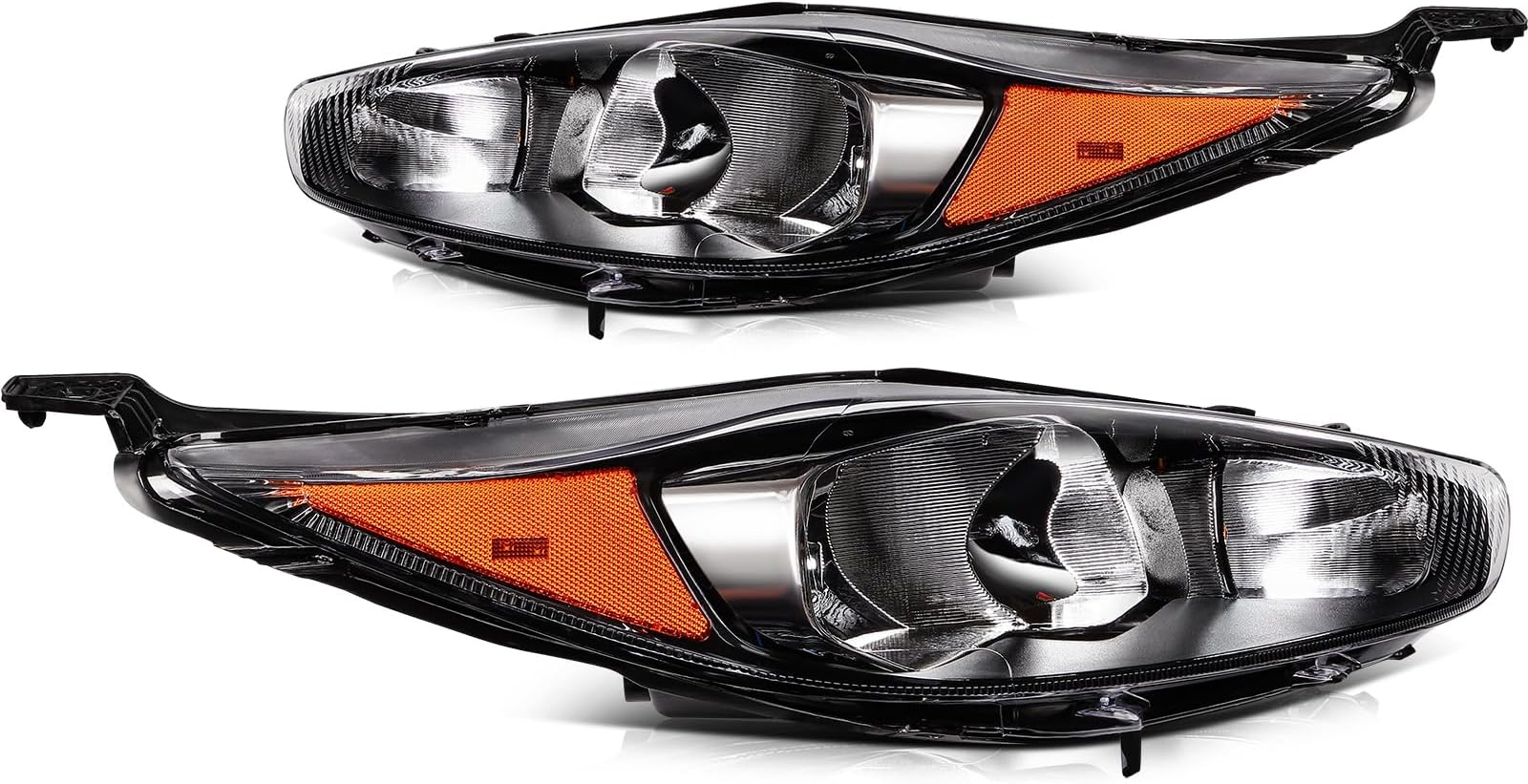 2014-2018 for Ford Fiesta Headlight Assembly Compatible with for 2014-2018 for Ford Fiesta S Hatchback 4-Door 1.6L Headlamp Black Housing Amber Reflector Replace Driver and Passenger Side Headlight