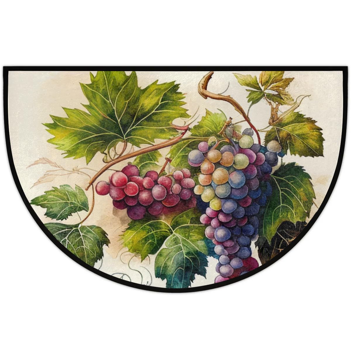 Paillasson demi-rond, motif fruits raisins, rétro, antidérapant, absorbant, lavable, demi-lune pour intérieur et extérieur, terrasse, cuisine, salle de bain, entrée, cheminée, décoration d'intérieur