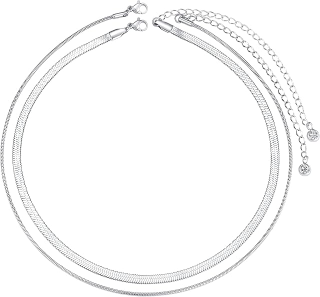 Momlovu Necklaces for Women Girls, 18K Gold | Silver Necklaces for Women Herringbone Chain Snake Chain Layered Choker Necklace for Women Girls Width 3mm/4mm/5mm