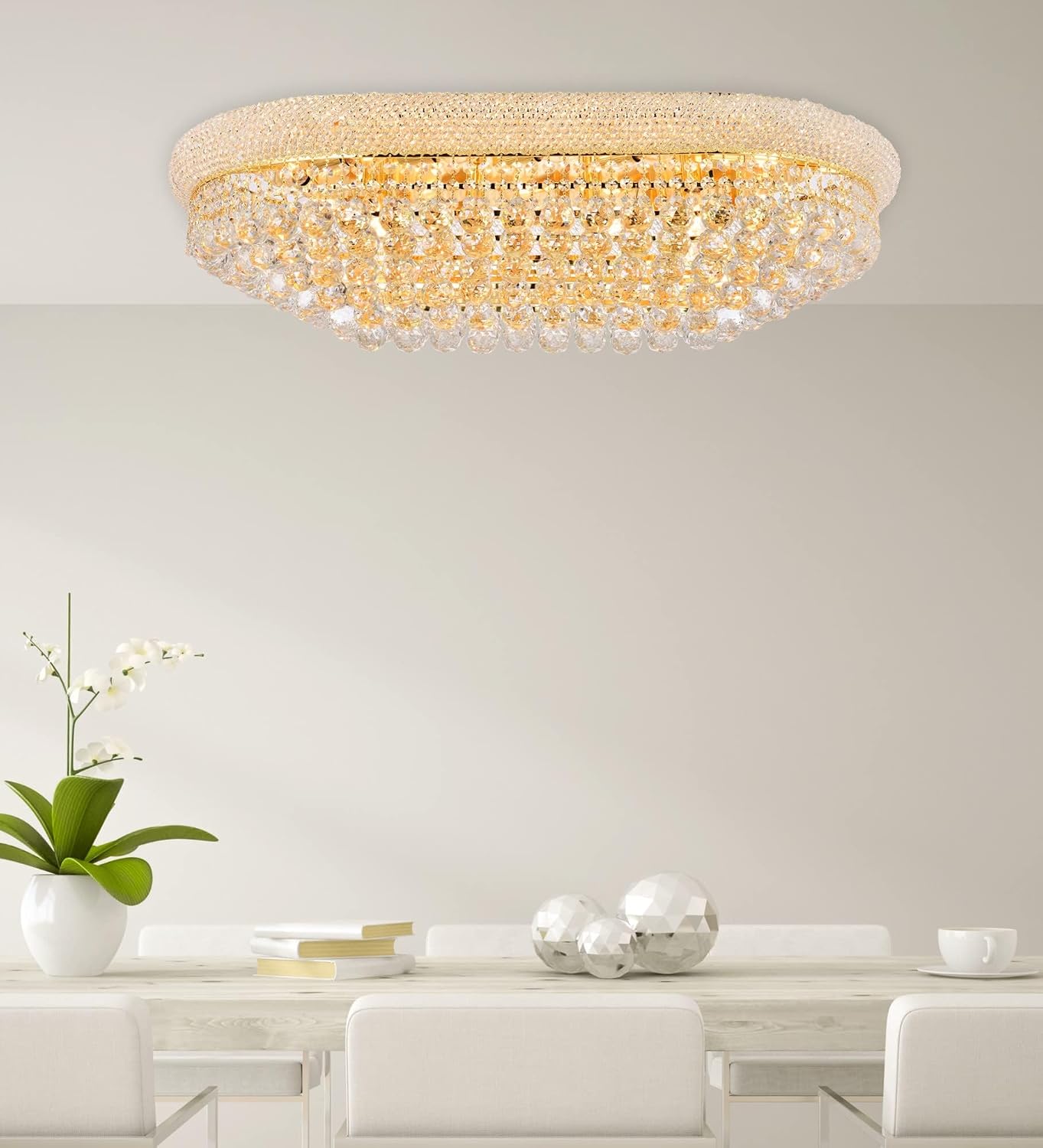 Pemberly Row 50" Contemporary Royal Crystal Flush Mount, 18 Light Design, Modern Indoor Ceiling Fixture for Entryways, Ballrooms, Banquet Spaces, Elegant Accent Lighting