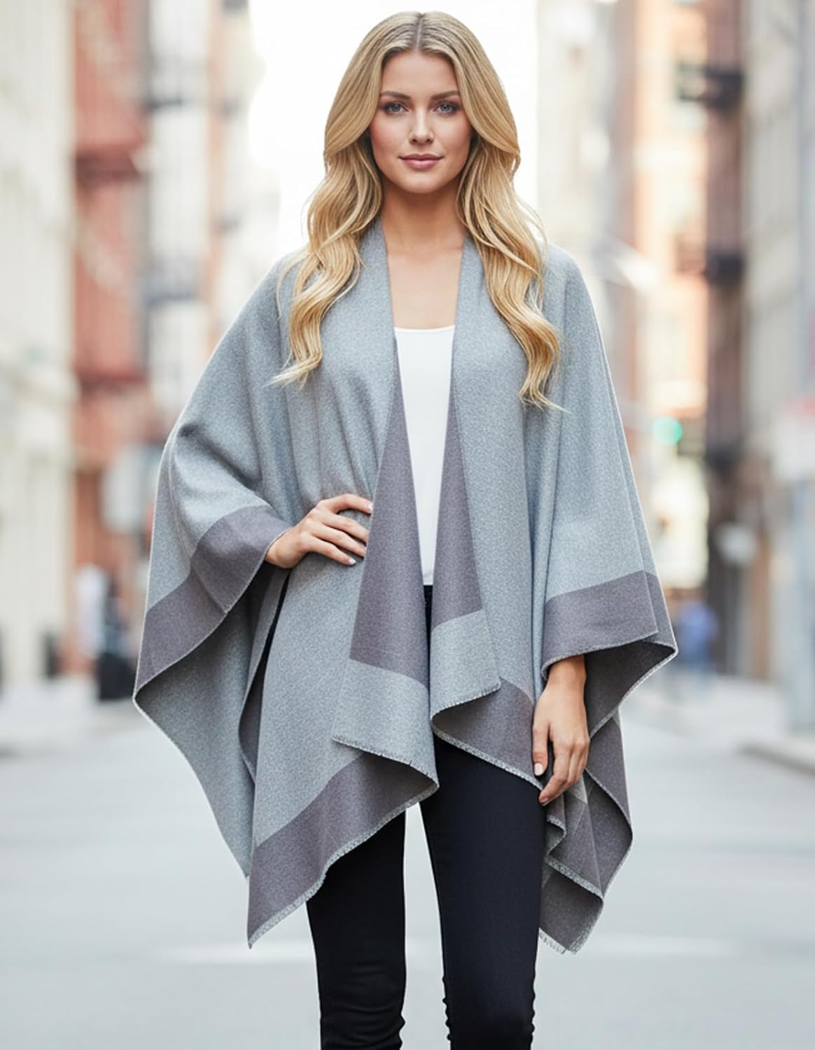 Women's Shawl Wraps Open Front Poncho Cape Oversized Sweaters Casual Cardigan Shawls for Fall Winter - Image 4