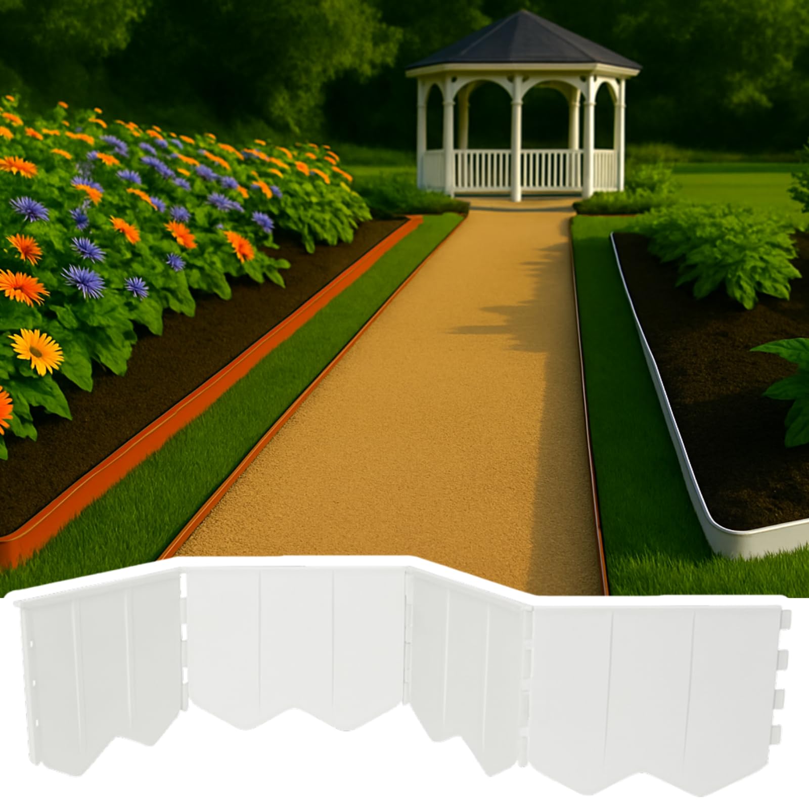 GARDENIX Lawn Edging Easy to Install Light Grey Plastic 20.5m No Digging - Recycled Plastic Flower Bed Edging Flexible Durable Made in Union