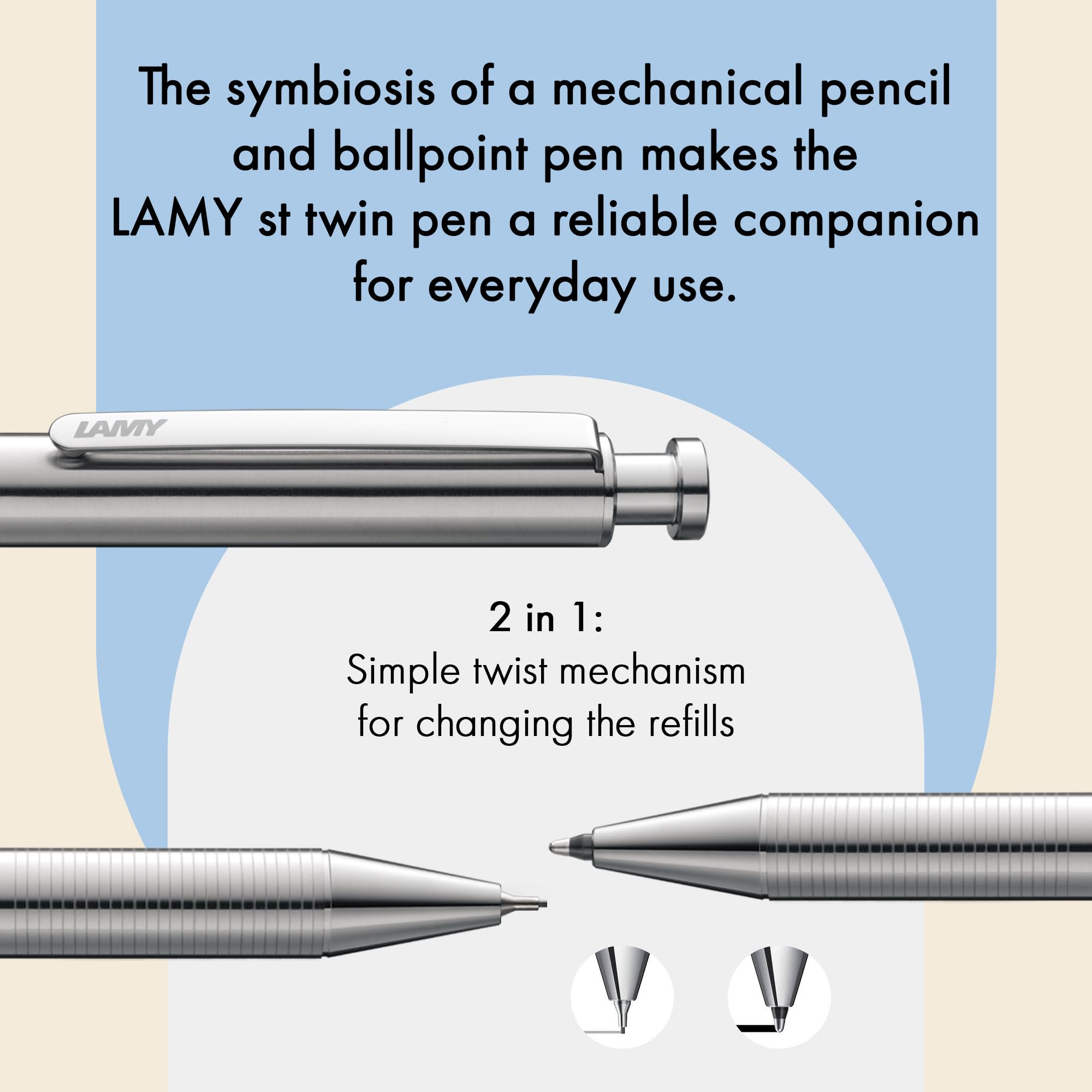 Lamy Twin Pen Twin pen 645 Długopis Kulkowy, Srebrny, 14.3 cm