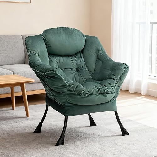 Miniatura 5 de HollyHOME - Silla perezosa grande de tela moderna, silla de lectura cómoda de gran tamaño, silla de descanso acolchada gruesa con reposabrazos,