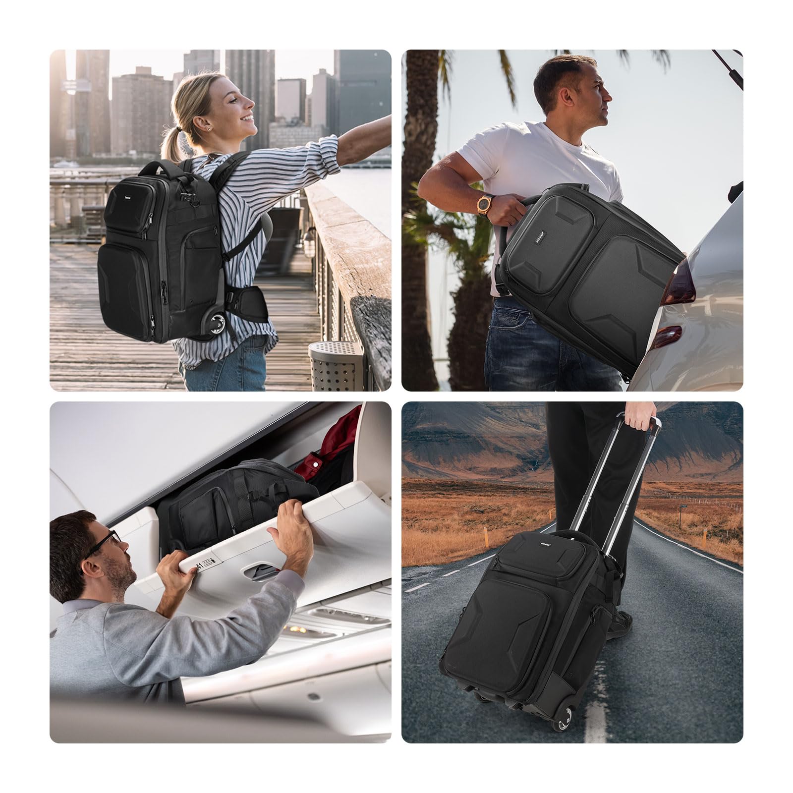 Neewer 2 in 1 Kamerarucksack Rollen mit abnehmbaren stoßfesten Trennwänden Griff Hüftgurt Regenschutz wasserabweisend Handgepäck Rucksack für Kamera – Bild 9