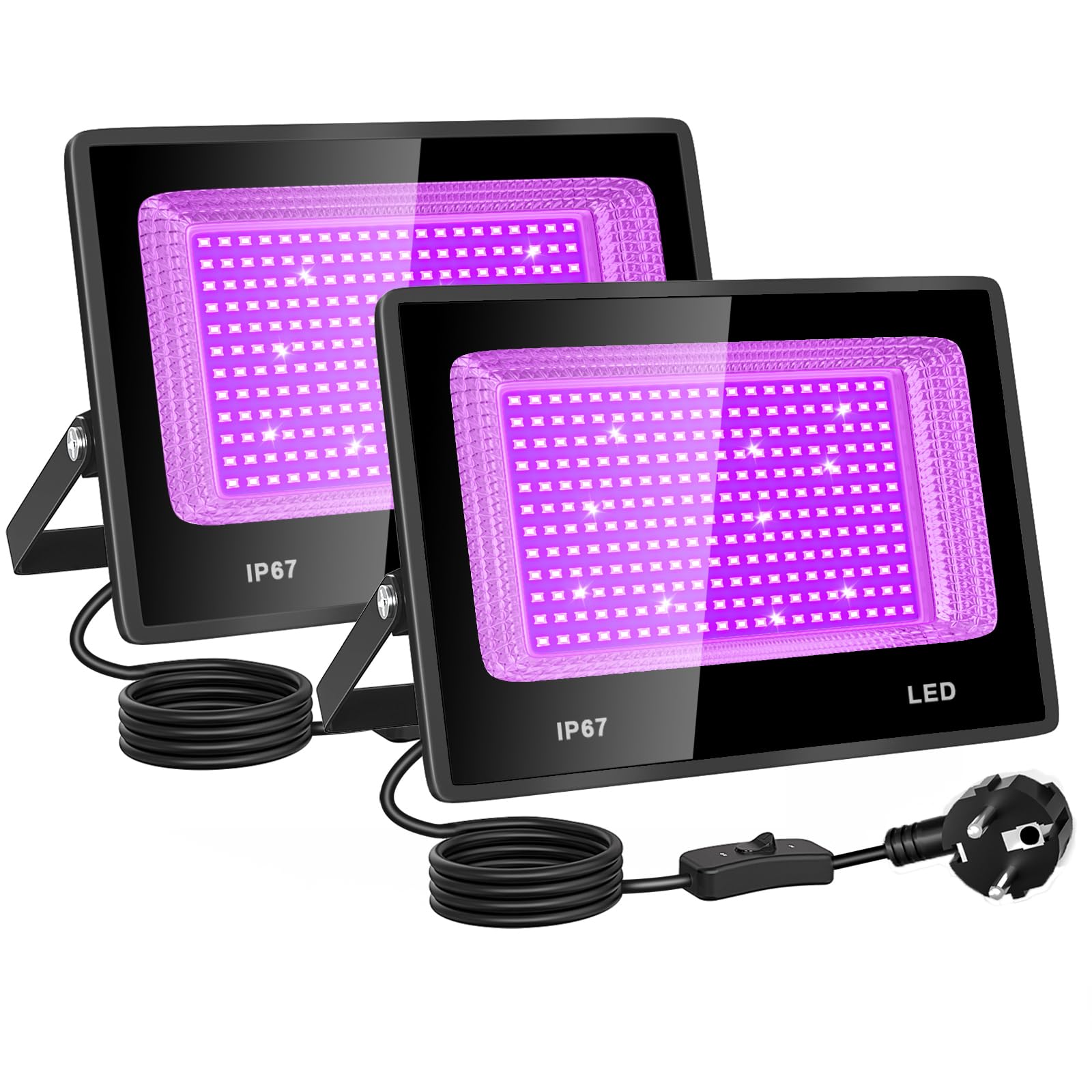 100W Black Light, UV Lamp, Black Light, IP67 Waterproof, for Halloween Decoration, Christmas Decoration, Hardened UV Resin, Neon Party (2 Pieces)