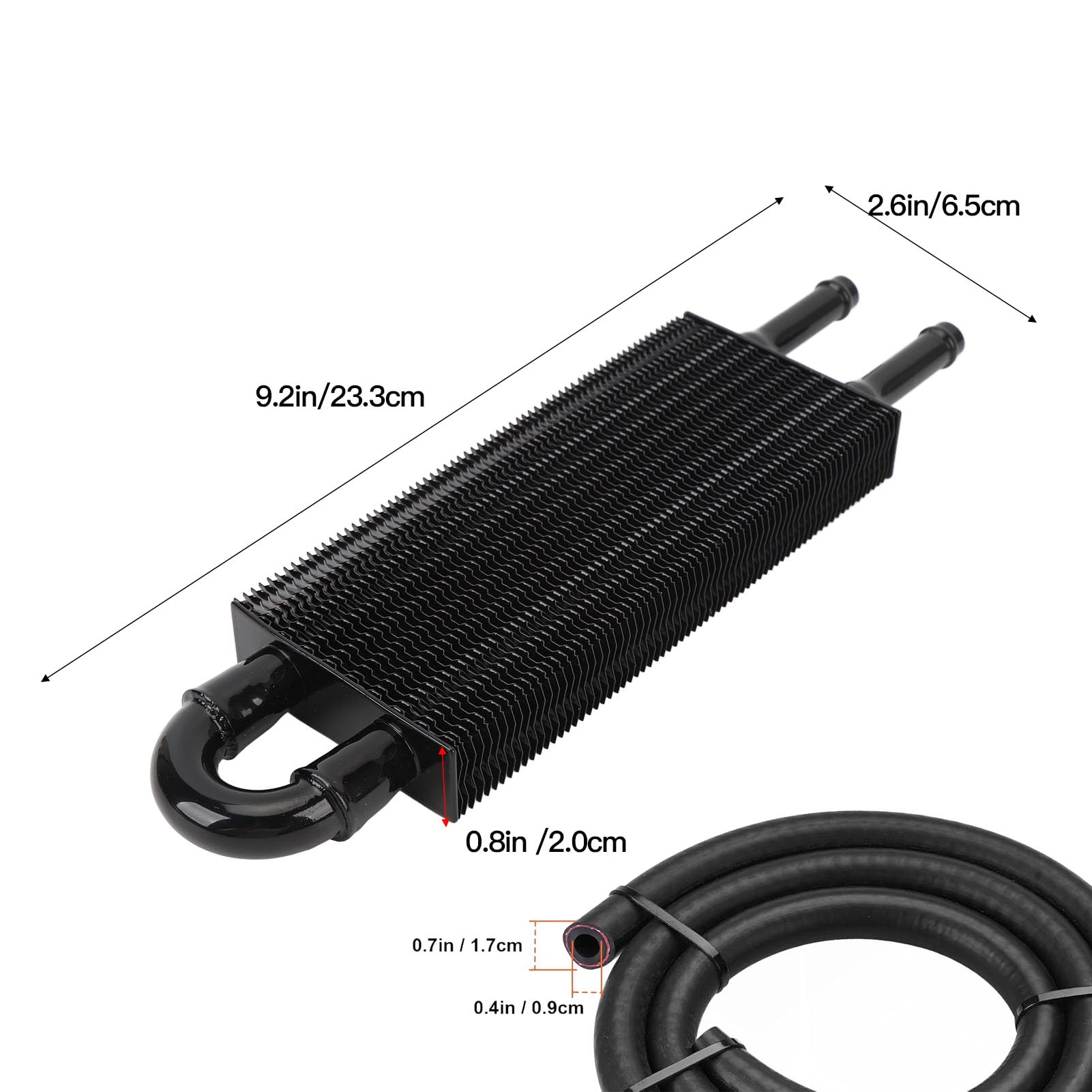 Kit Radiatore Olio Motore Universale a 2 File per Trasmissione, Lega di Alluminio, 233 Mm, con Tubo per Veicolo (Nero)