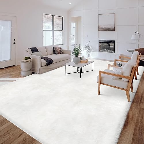 Miniatura 1 de TENNOLA Alfombra suave de piel de conejo sintética de 6 x 9 pies lavable a máquina para sala de estar alfombras blancas esponjosas para dormitorio