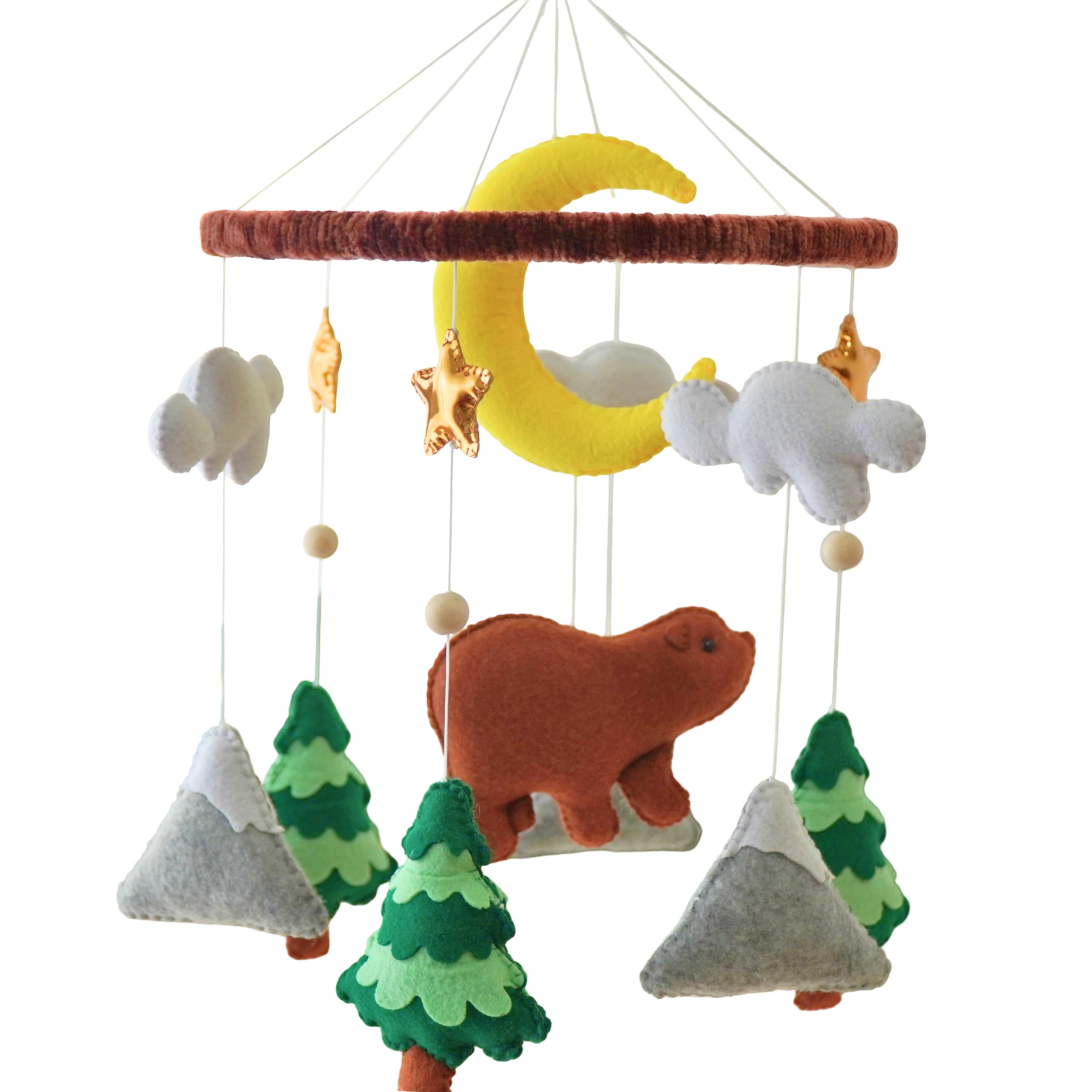 TINITIGIES Woodland Bear Mobile for Crib - Woodland Theme Nursery Decor - Forest Animal Nursery Decor - Perfect Gift for Nursery