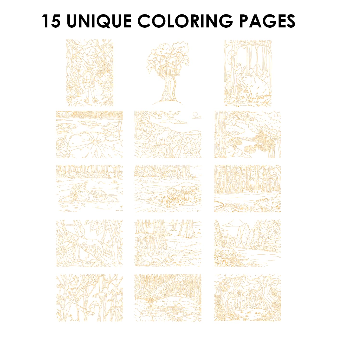 Grabie Watercolor Coloring Book - Forest Designs -4 Grabie Watercolor Coloring Book - Forest Designs -4