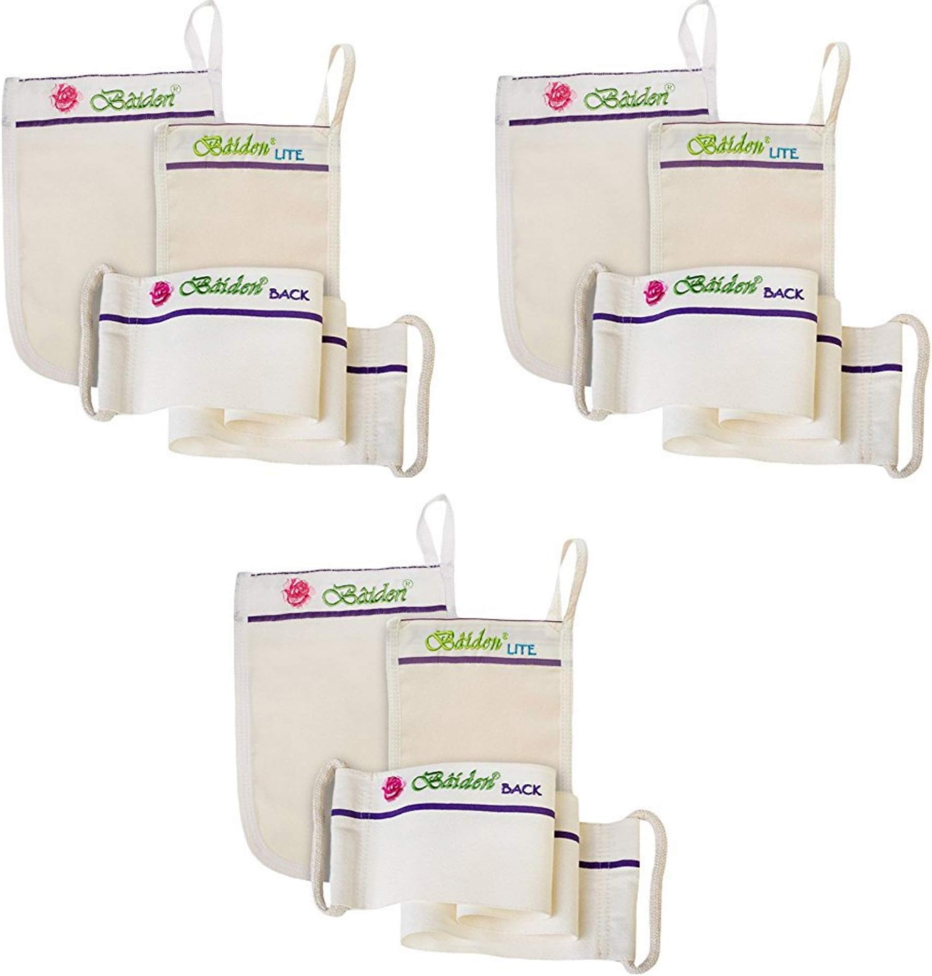 Baiden Exfoliator System-Best Firming Face Body & Back Scrub Mitts (3 Pack)