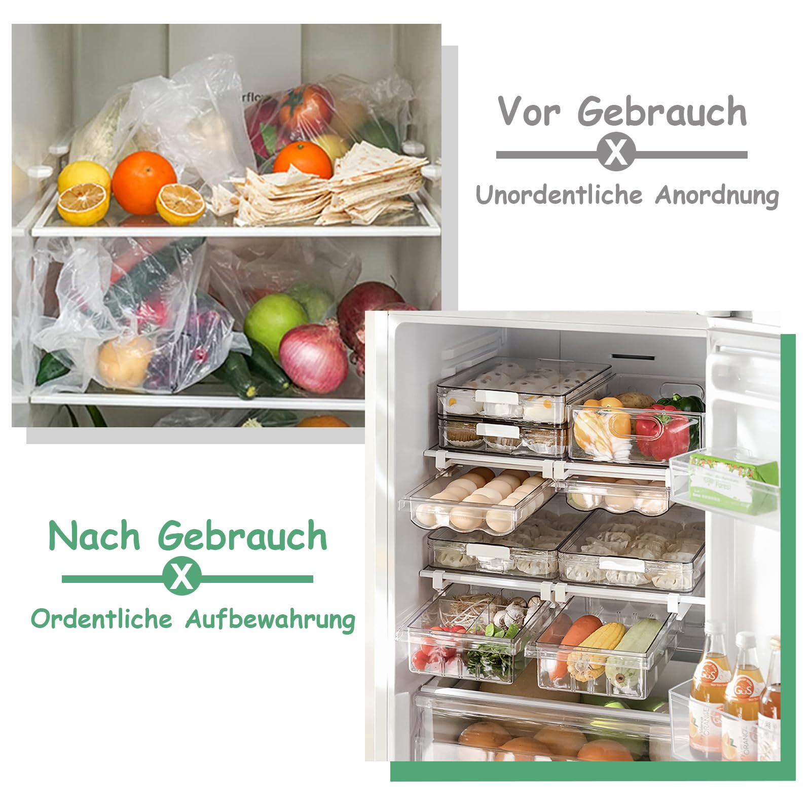 Kühlschrank Organizer, 30,5 x 20 x 8,5 cm, 1 Stück Eierbehälter für Kühlschrank, Ausziehbare Eierschublade, Eierablage, Eierhalter Kühlschranks mit Griff, für Kühlschrankregale, Gefrierschrank, Küche