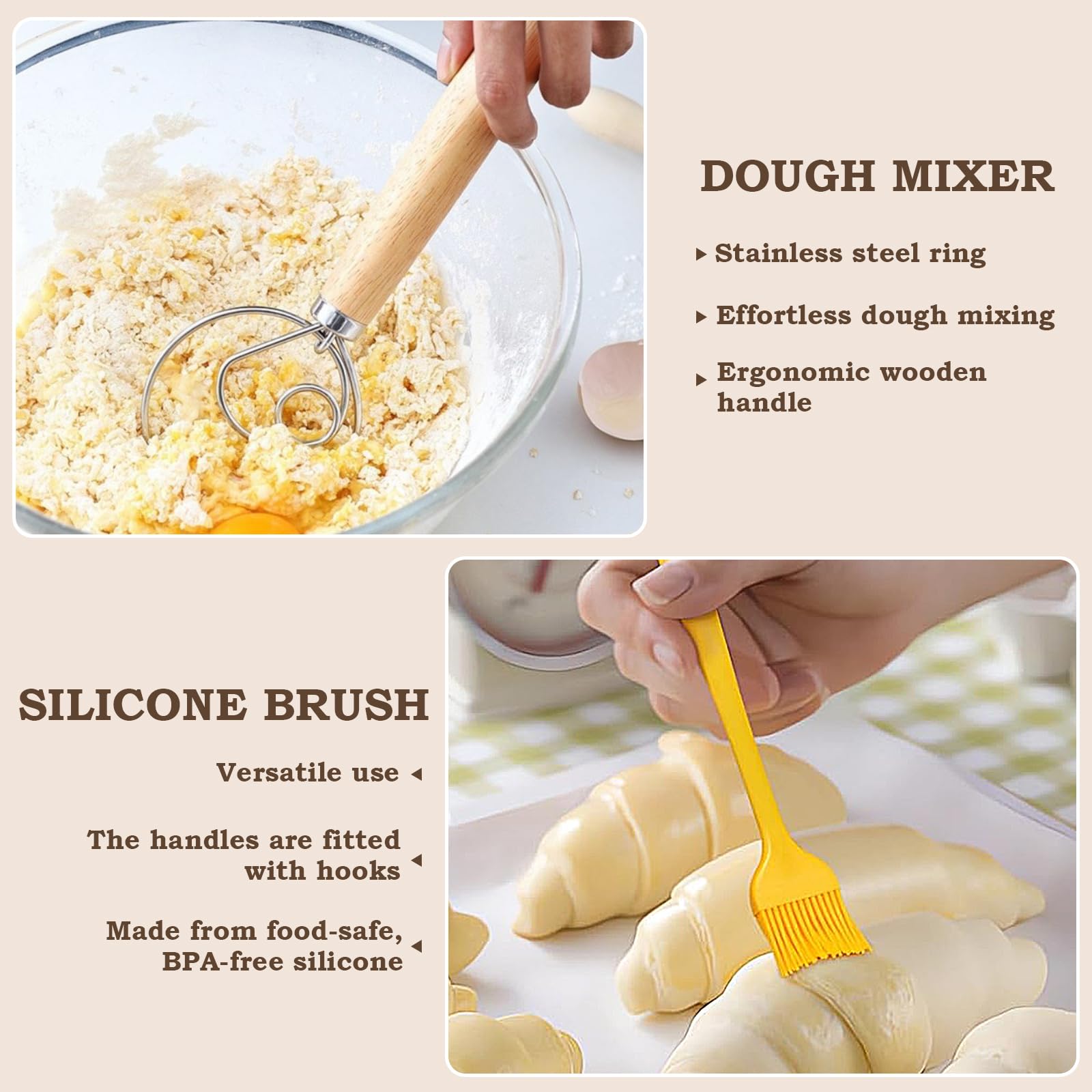 Banneton per Kit Pane, Cestino da Lievitazione Rotondo e Ovale, Cestino per La Fermentazione con Tela di Lino, Raschietto Pasta, e Lame Taglierina Pane, Accessori per La Cottura