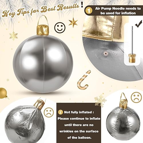 Miniatura 2 de Jetec Adorno de bola inflable de Navidad de 18 pulgadas con cubierta de tela con purpurina, grandes adornos de Navidad de PVC para patio, decoración