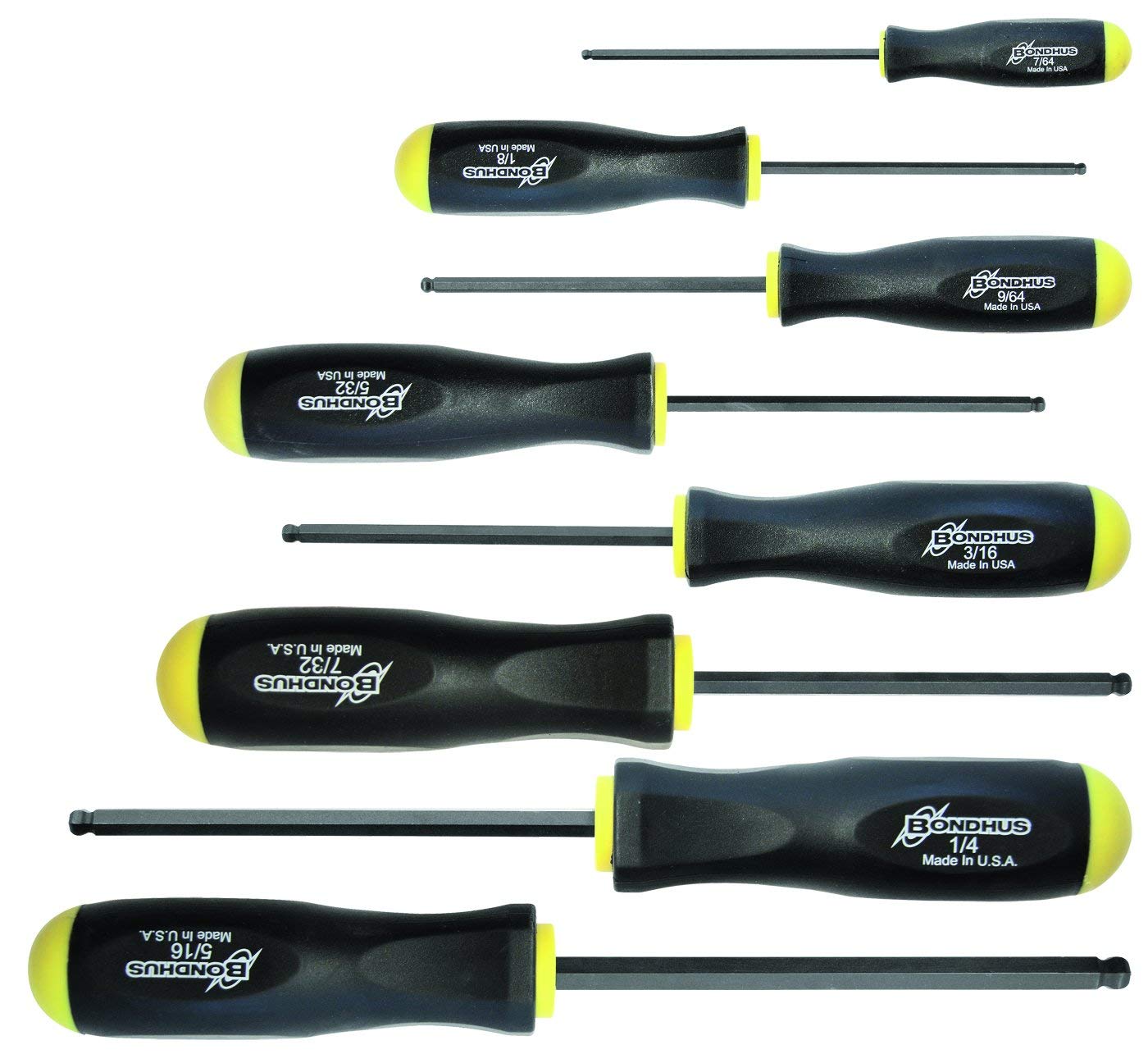 Bondhus 10633 Set of 8 Balldriver Screwdrivers ProGuard Finish sizes 7/64-5/16-Inch