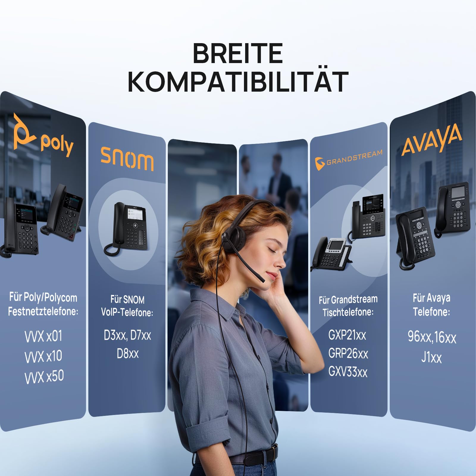 Yealink YHS34 Auriculares telefónicos con Cables de conexión RJ9 y QD. Compatibles con teléfonos Poly, Avaya, Snom y Grandstream. Auriculares monoaurales con micrófono para teléfonos de Oficina