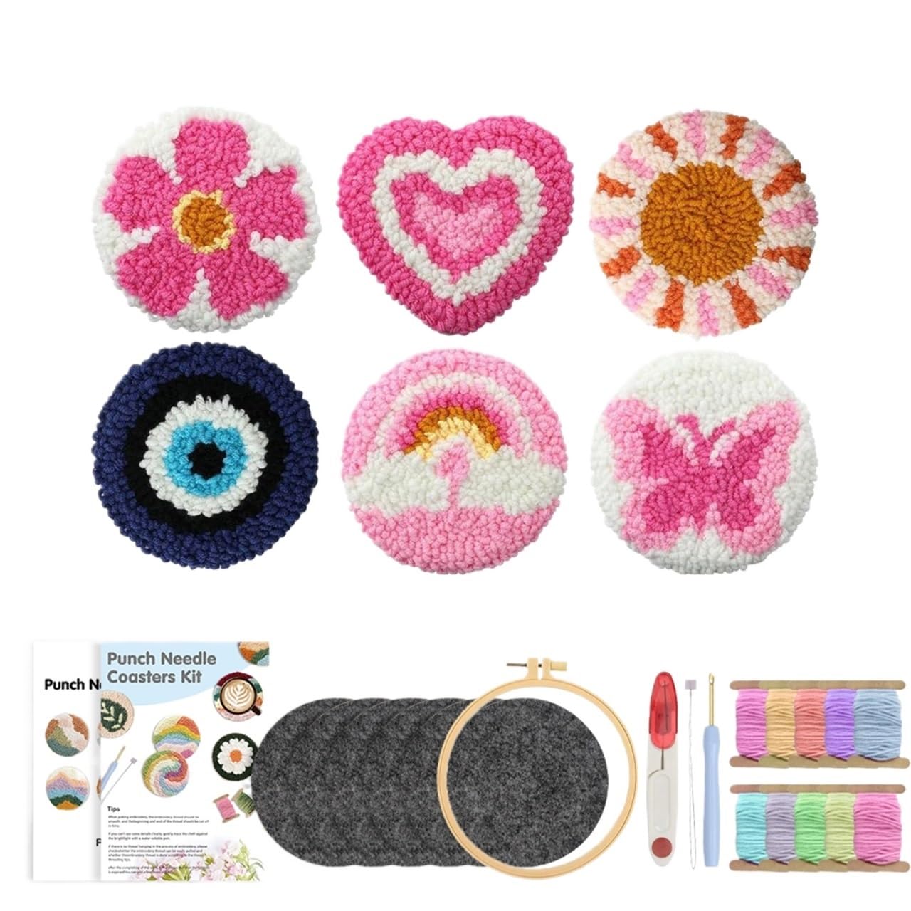1set Punch Needle Set Coaster Cross Stitch Hand Tufted DIY Craft Arts Sewing for DIY(Color6)