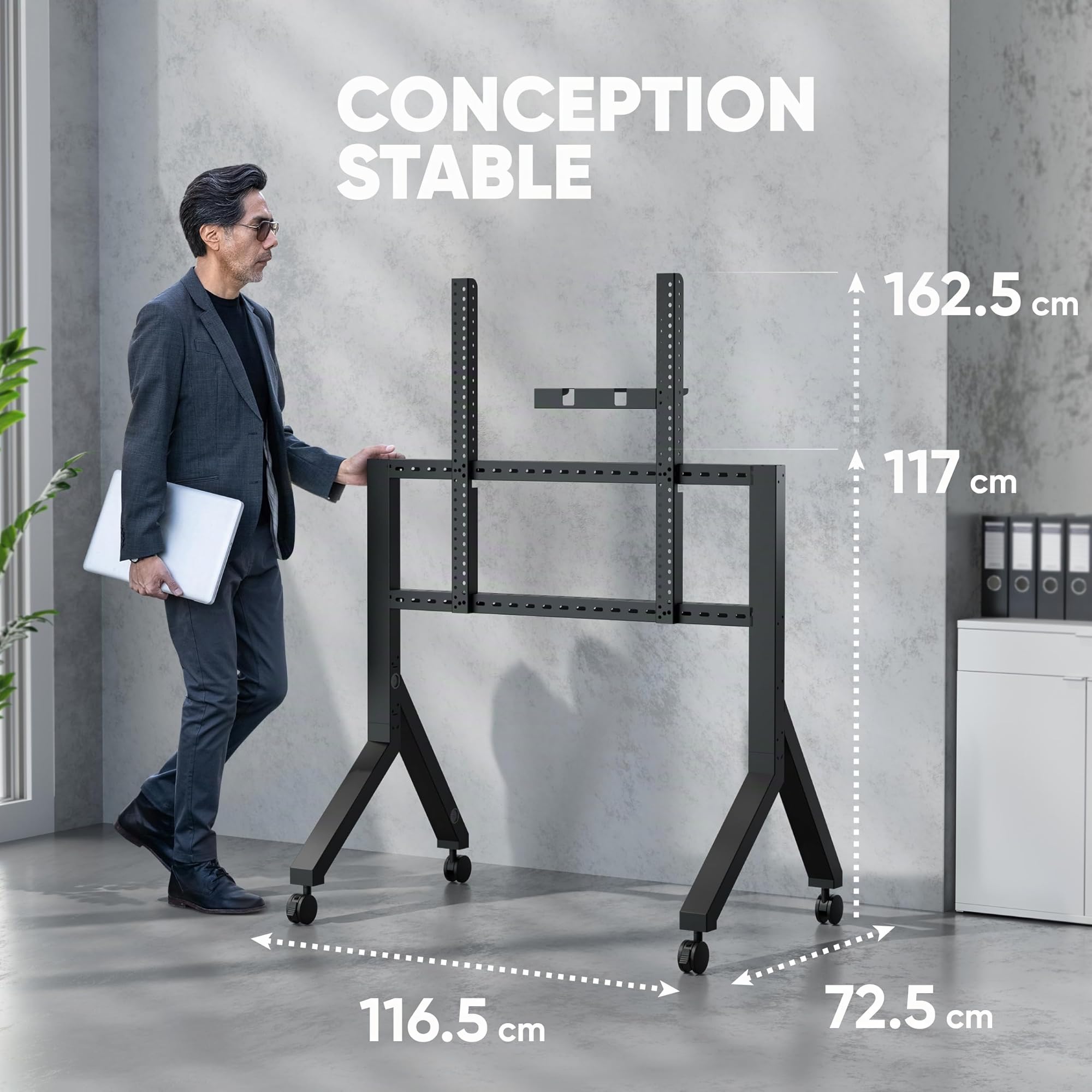 ONKRON Support TV roulettes pour 70-110 Pouces Écrans Interactifs & TVs, Pied Television Mobile Charge Max 125 kg, Support TV sur Pied Max VESA 1000x800, Chariot Tele roulettes Noir TS2081-B