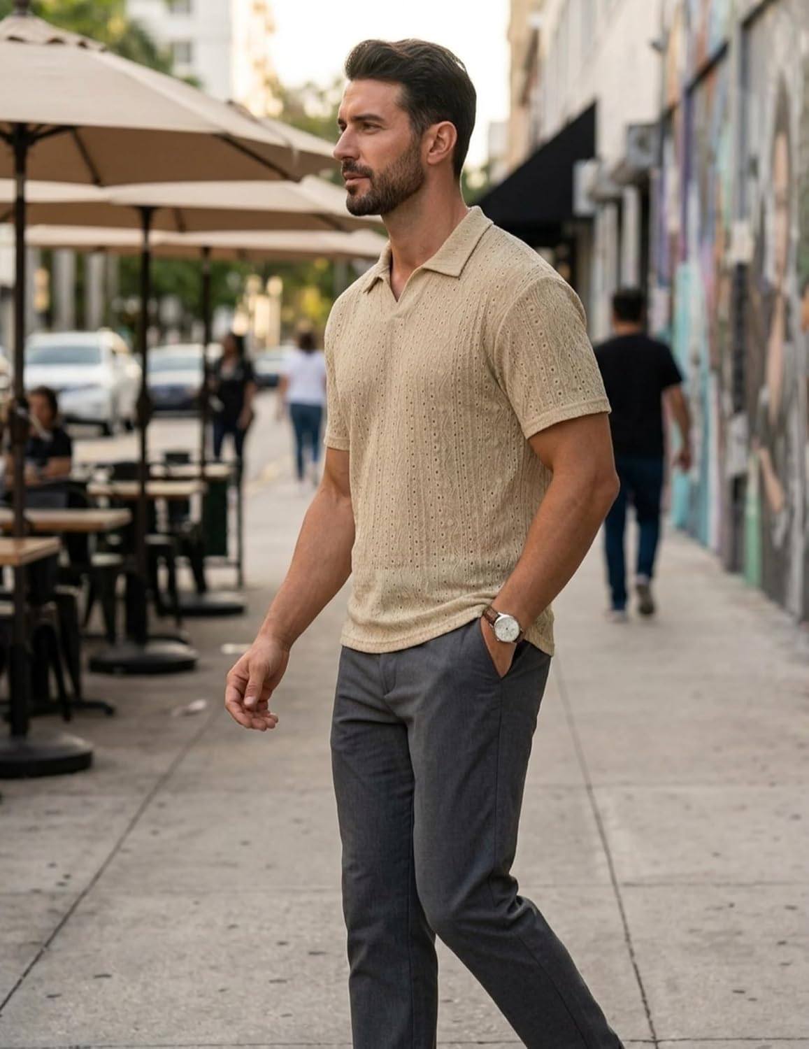 MorwenVeo Men's Polo Shirt Short Sleeve V Neck Knit Casual Summer Shirt image 3