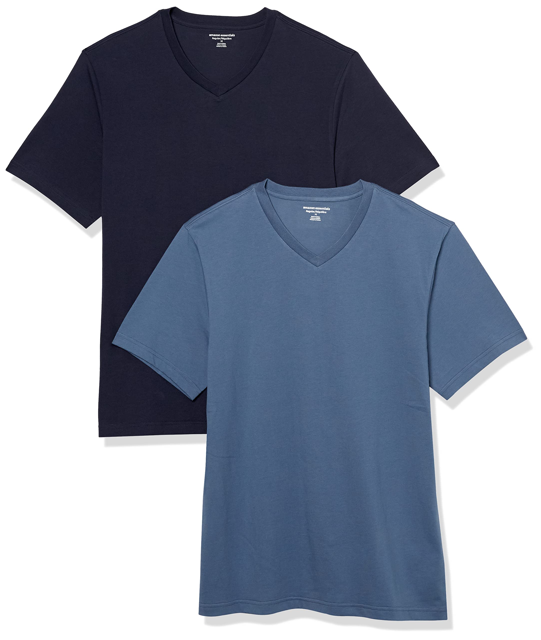 Photo 1 of Amazon Essentials Men's Regular-Fit Short-Sleeve V-Neck T-Shirt (Available in Big & Tall), Pack of 2 Medium Navy/Dark Blue