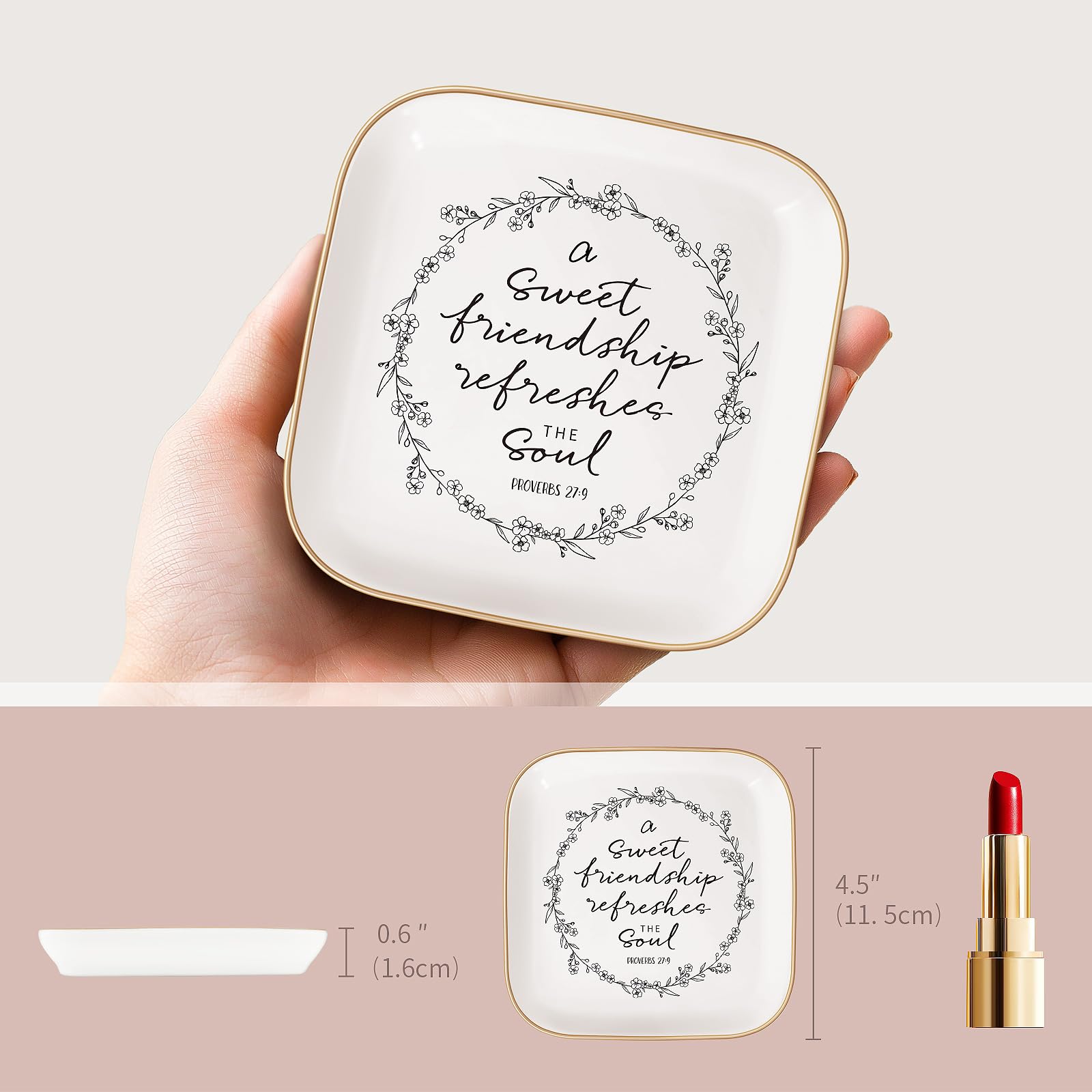 Friendship Gifts for Women – Jewelry Dish, Friend Gifts for Women, Sweet Friendship – Proverbs 27:9，Bible Verse Jewelry Dish, Christian Gifts – Jewelry Tray Dish