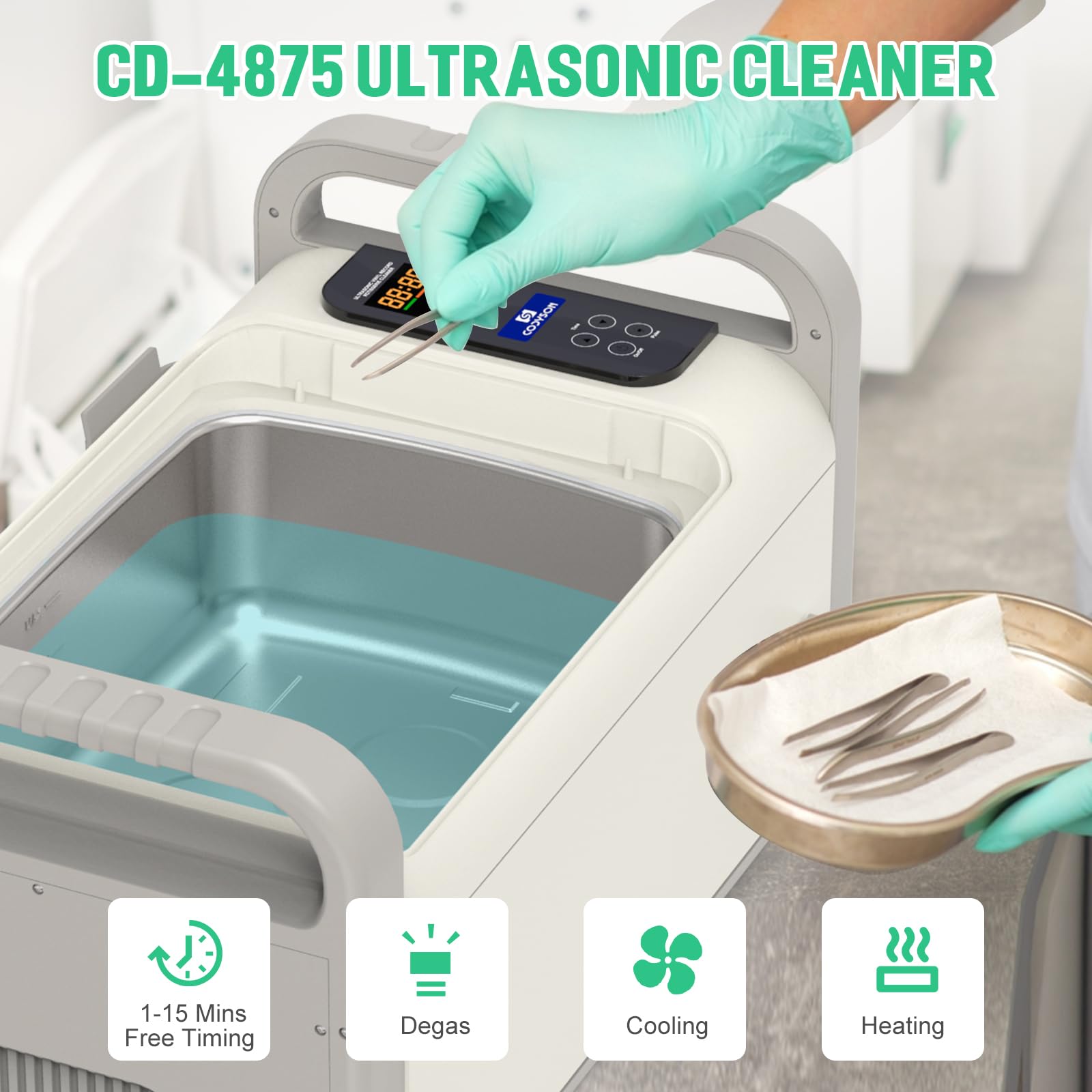 LifeBasis Limpiador Ultrasonidos 7.5L Limpiador de Discos CD-4875 35kHZ 410W con Temporizador y Calentador para Placas de Circuito Discos de Vinilo Equipo de Laboratorio Componentes Industriales