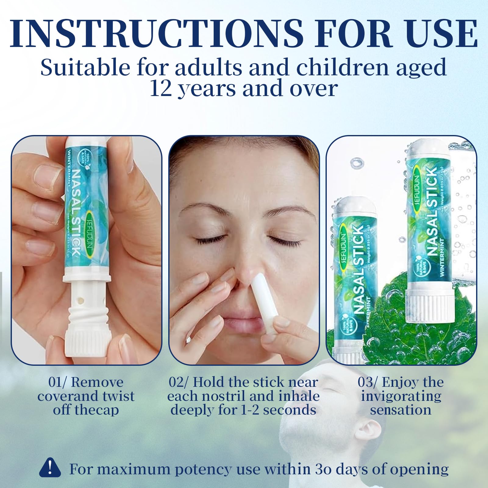 Nasal Stick 4 Pack, Bastone Nasale Agli Oli Essenziali, Inalatore Nasale per Aromaterapia Alla Menta, Rapido Sollievo dal Naso Chiuso,Effetto Fresco Lenitivo,Migliora la Concentrazione