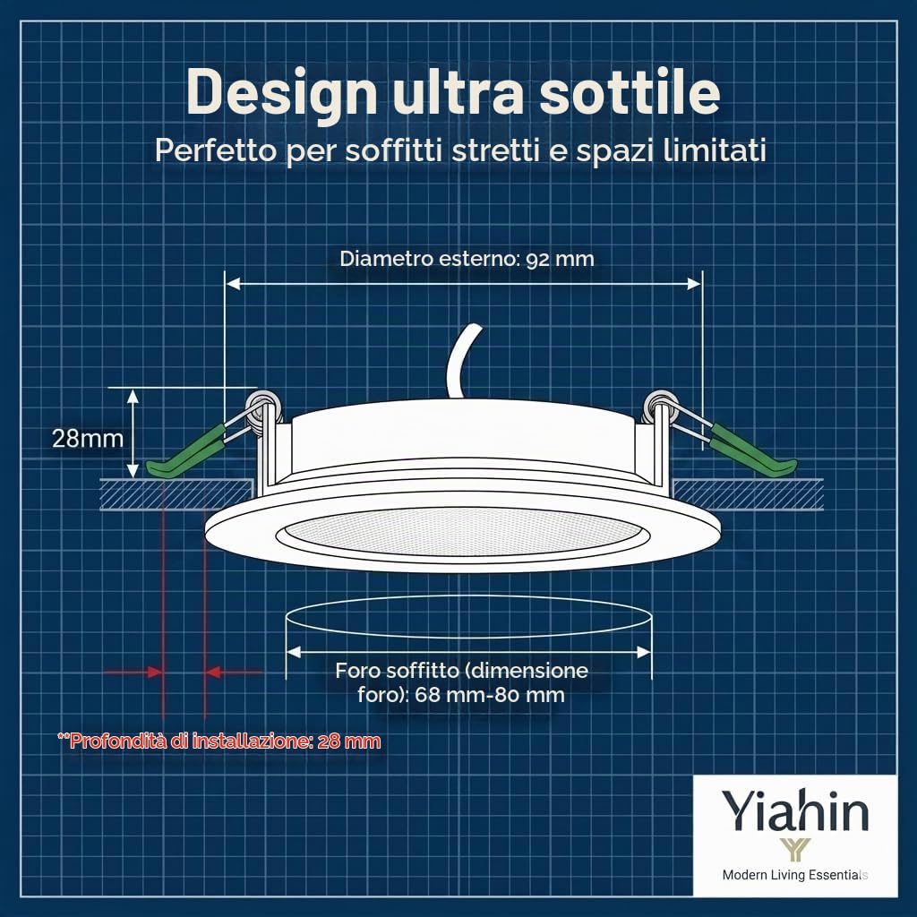 Kit 20 Pezzi Faretto LED da Incasso Ultrasottile 4W 339LM, Luce Bianco Naturale 4000K, Pannello da Soffitto in Plastica per Cartongesso, Anti-corrosione e Isolamento Sicuro, per Cucina Bagno Soggiorno