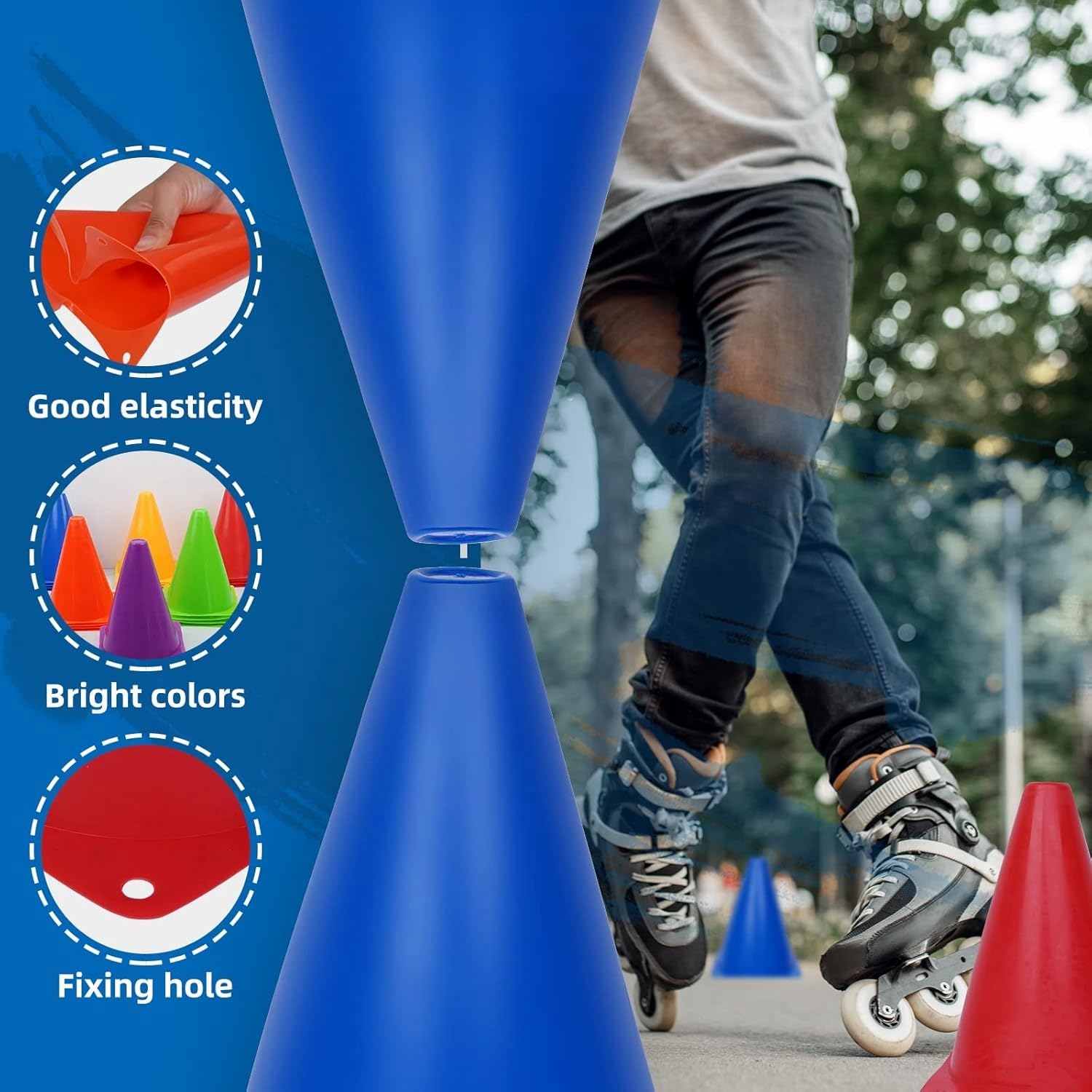 LATERN 30 Pièces Cônes de Signalisation, 19CM Marqueur D'entraînement de Football en Plastique Cônes De Marquage pour Patinage Basket-Ball Football Activités Événements Jeu De Lancer (6 Couleurs)