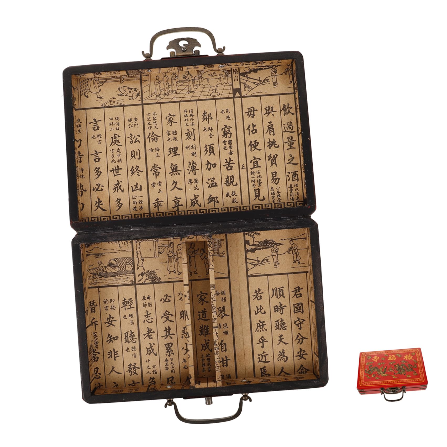 Cabilock 3 Pièces Boîte de Rangement Mahjong Poignée, Bois, Rouge, Grand