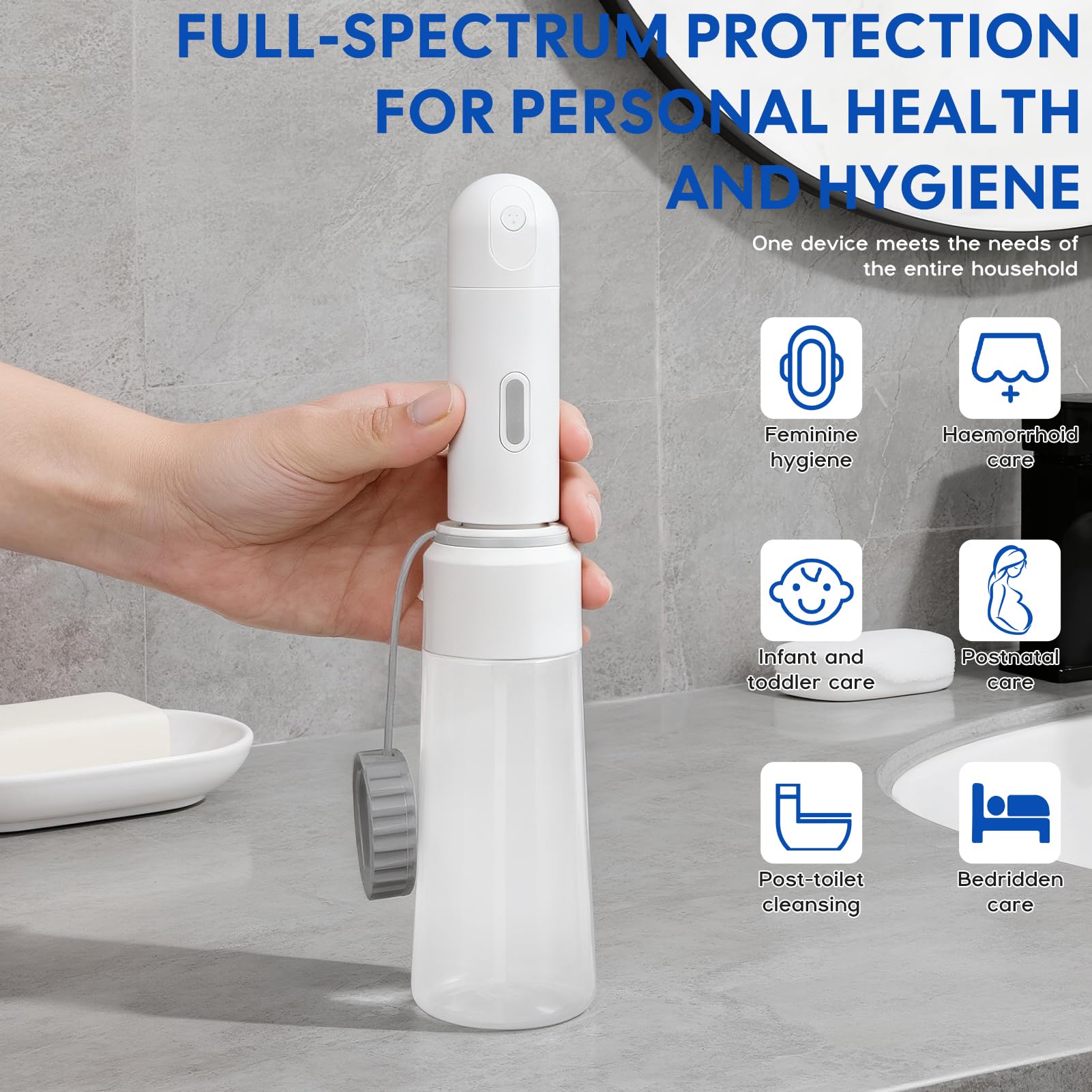 Przenośny bidet podróżny, elektryczny spryskiwacz bidetowy 350 ml, wodoodporny i ładowany IPX7, mini bidet toaletowy, elektryczny ręczny spryskiwacz bidetowy, osobisty bidet podróżny do higieny
