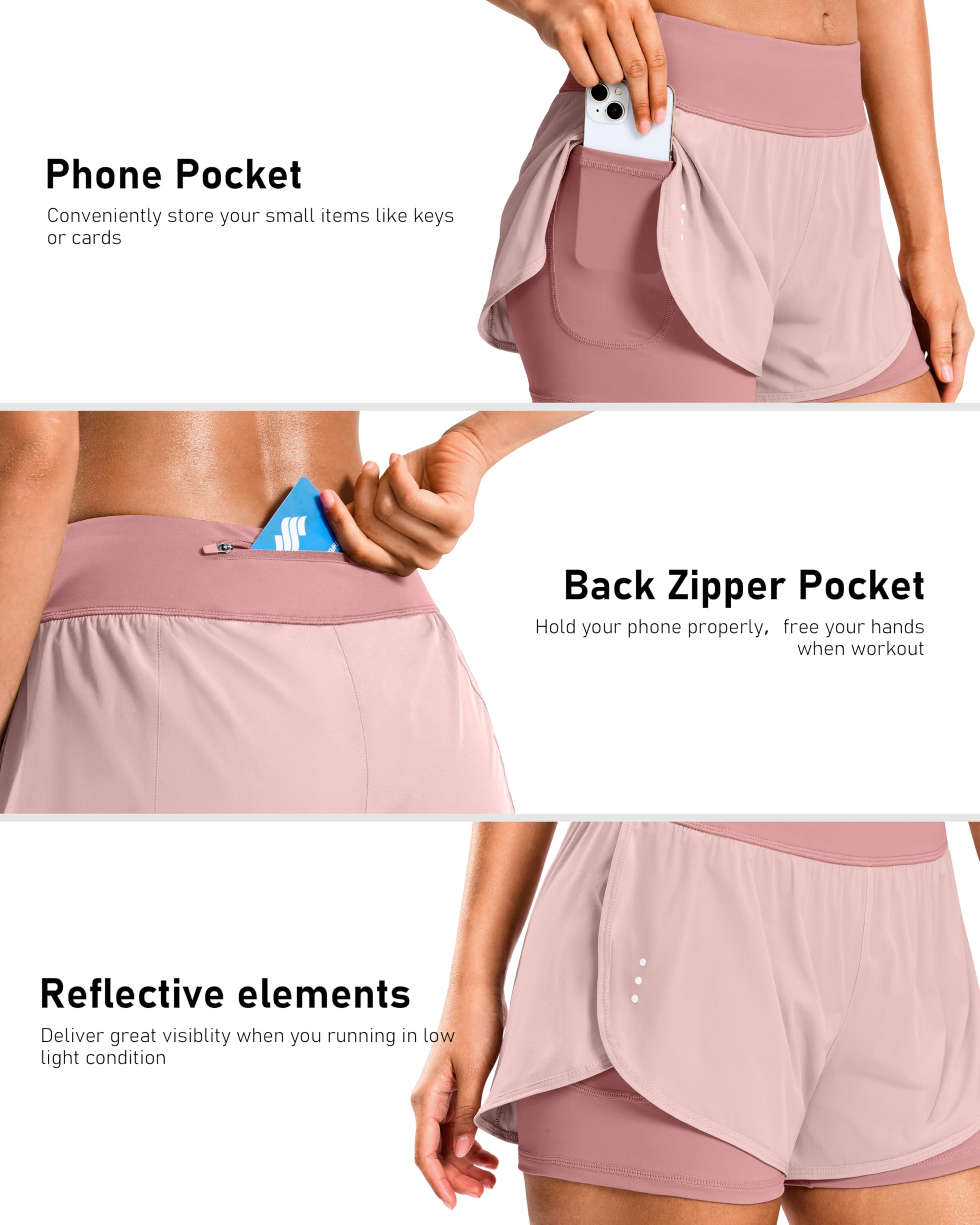 Women's 2 in 1 Running Shorts Hihg Waisted Spandex Shorts Gym Yoga Workout Athletic Shorts for Women with Zipper Pockets