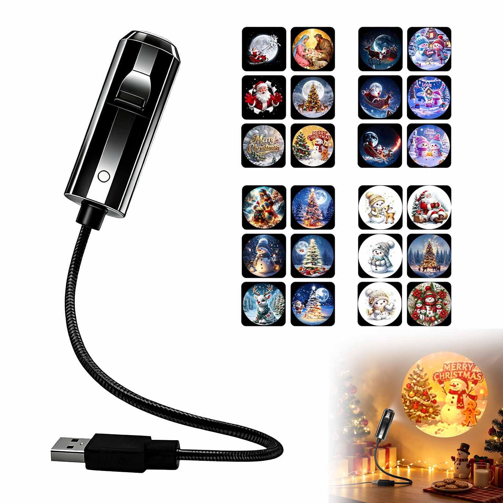 Plug and Play HD Christmas Projector Indoor,with 24 Festive Scenes，B