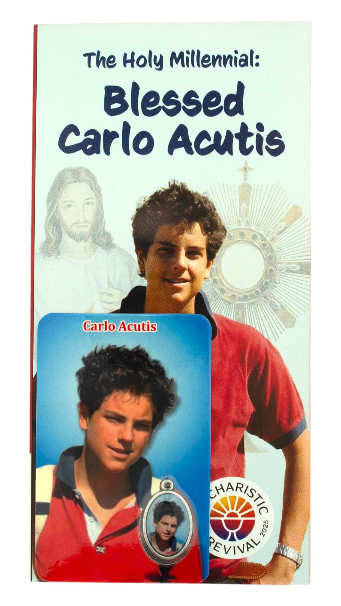 Blessed Carlo Acutis The Holy Millennial Booklet and Prayer Card with Built in medal | Catholic Accessory | Includes Booklet for the Carlo Acutis card