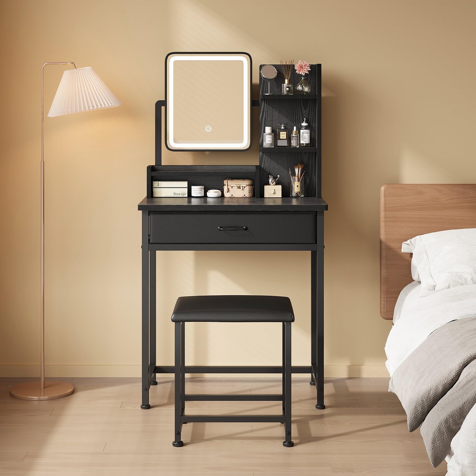 Amazon｜Yetom ドレッサーコンパクト 3色LEDミラーライト 収納沢山