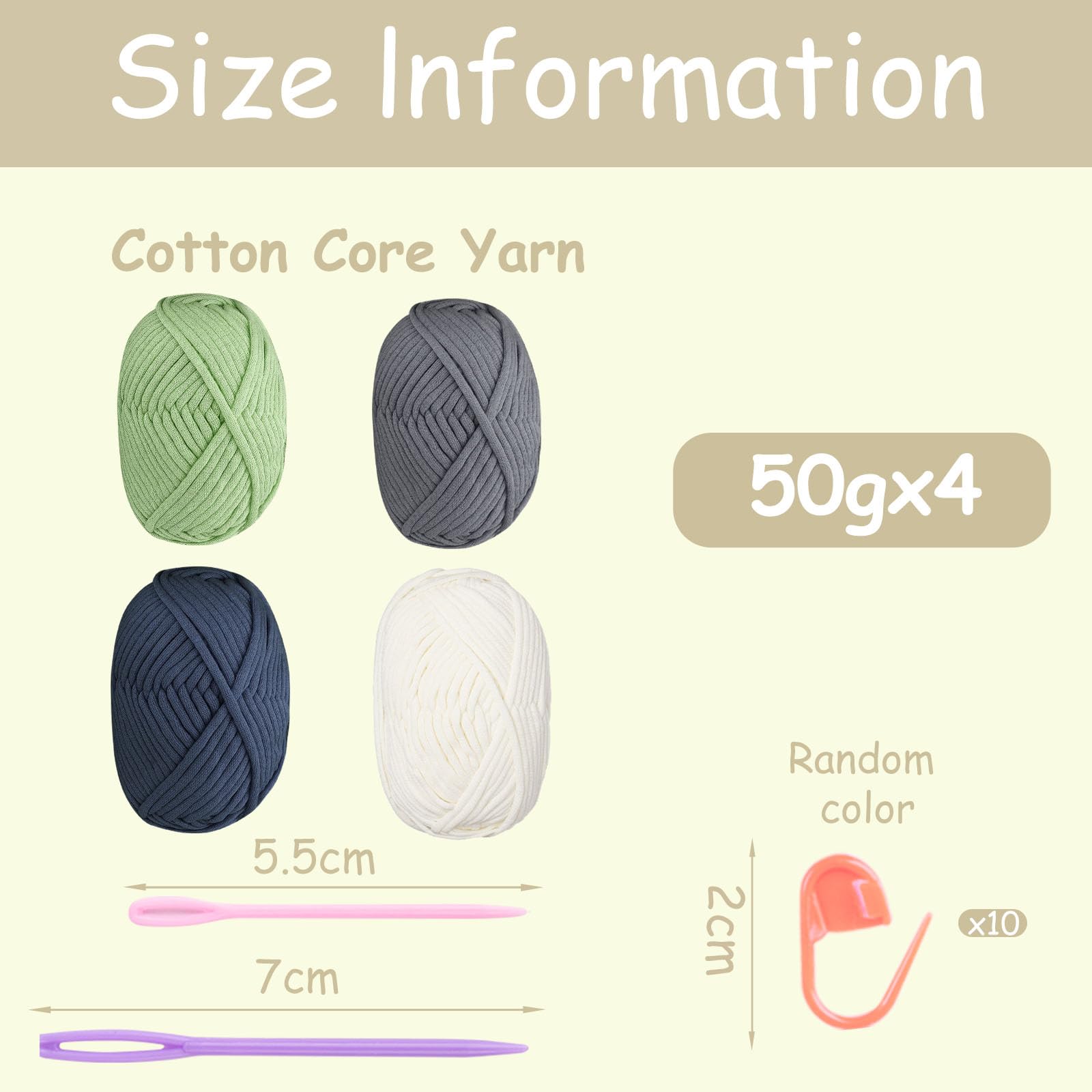 Chunky Cotton Wool Yarn for Crochet Beginners - 4x50g Amigurumi Yarn with Accessories, Easy Crochet Starter Kit Grey Sage Green - Image 2