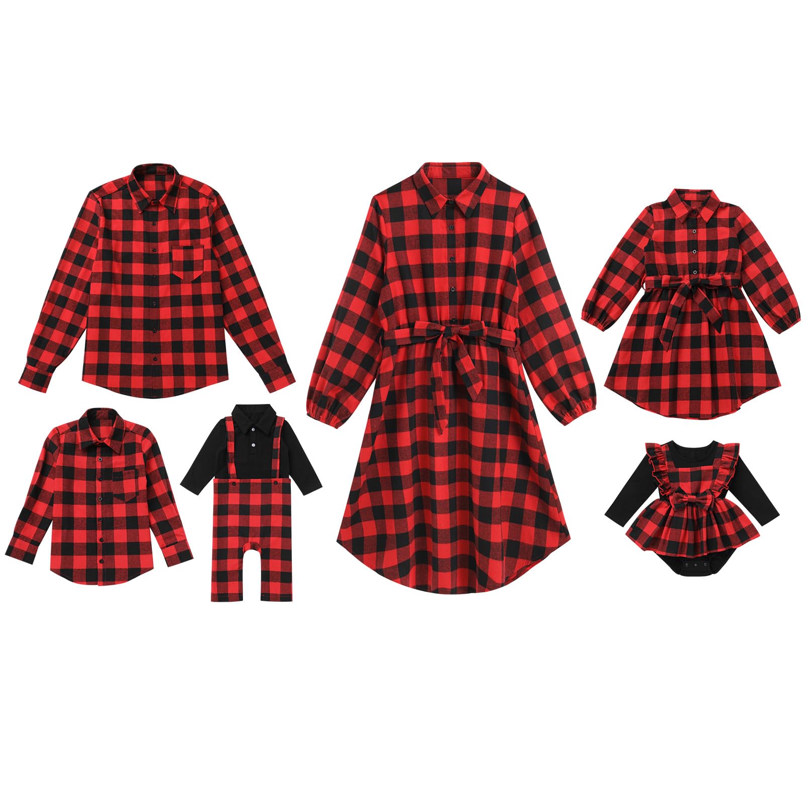 Mommy and Me Christmas Dresses Long Sleeve Green Red Black Buffalo Plaid Family Matching Outfits for Photoshoot Fall Winter Gingham Mom Daughter Daddy Son Matching Outfits Red Plaid Baby Girls 3-6M