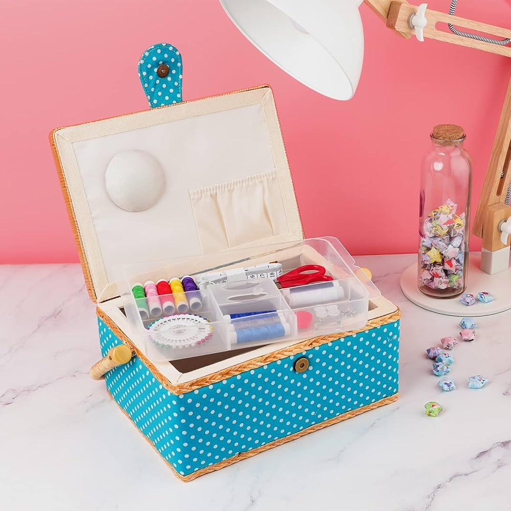 Navaris Sewing Box with Accessories - Sew Basket with